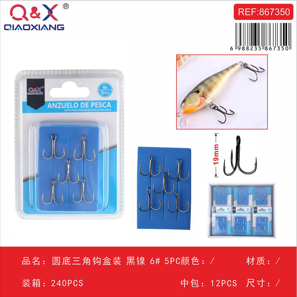 anzuelo triple base redonda en caja níquel negro Nº 6 5 piezas