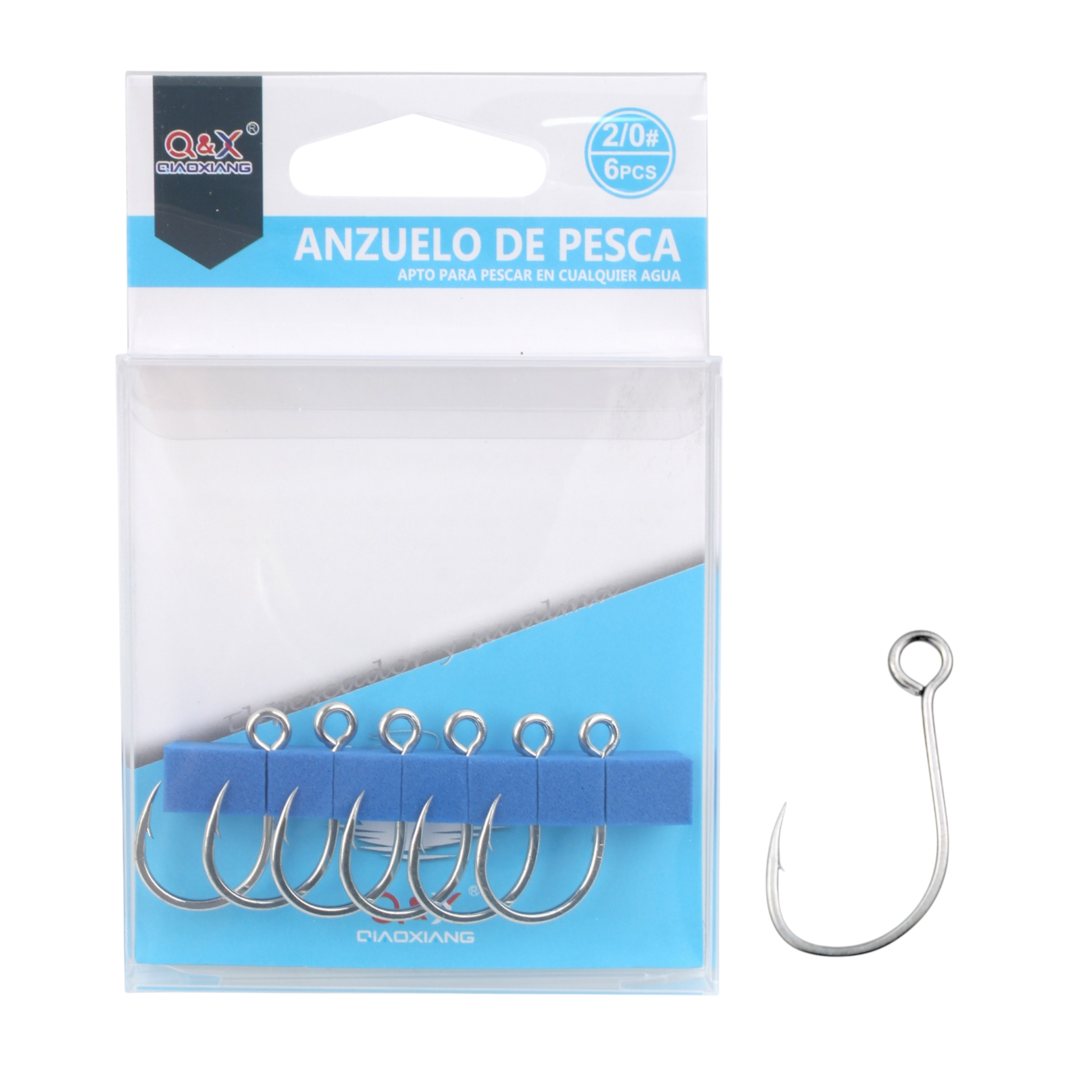 Anzuelo de ojo grande 2/0# (6 pzs)