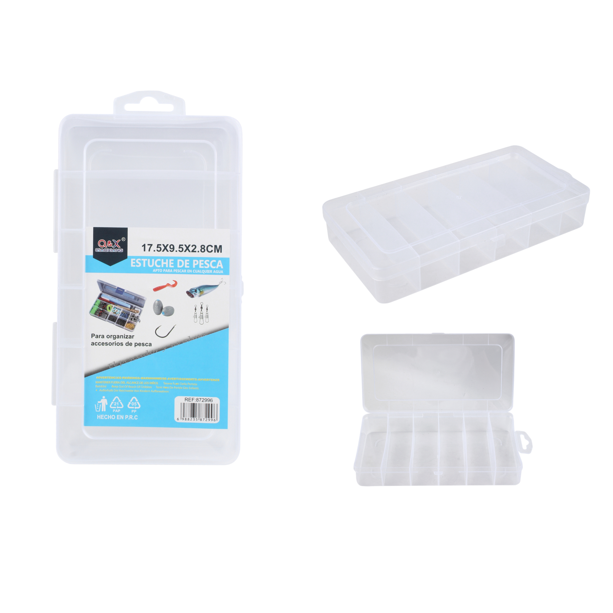 Caja para señuelos 6 compartimentos 17.5×9.5×2.8 cm