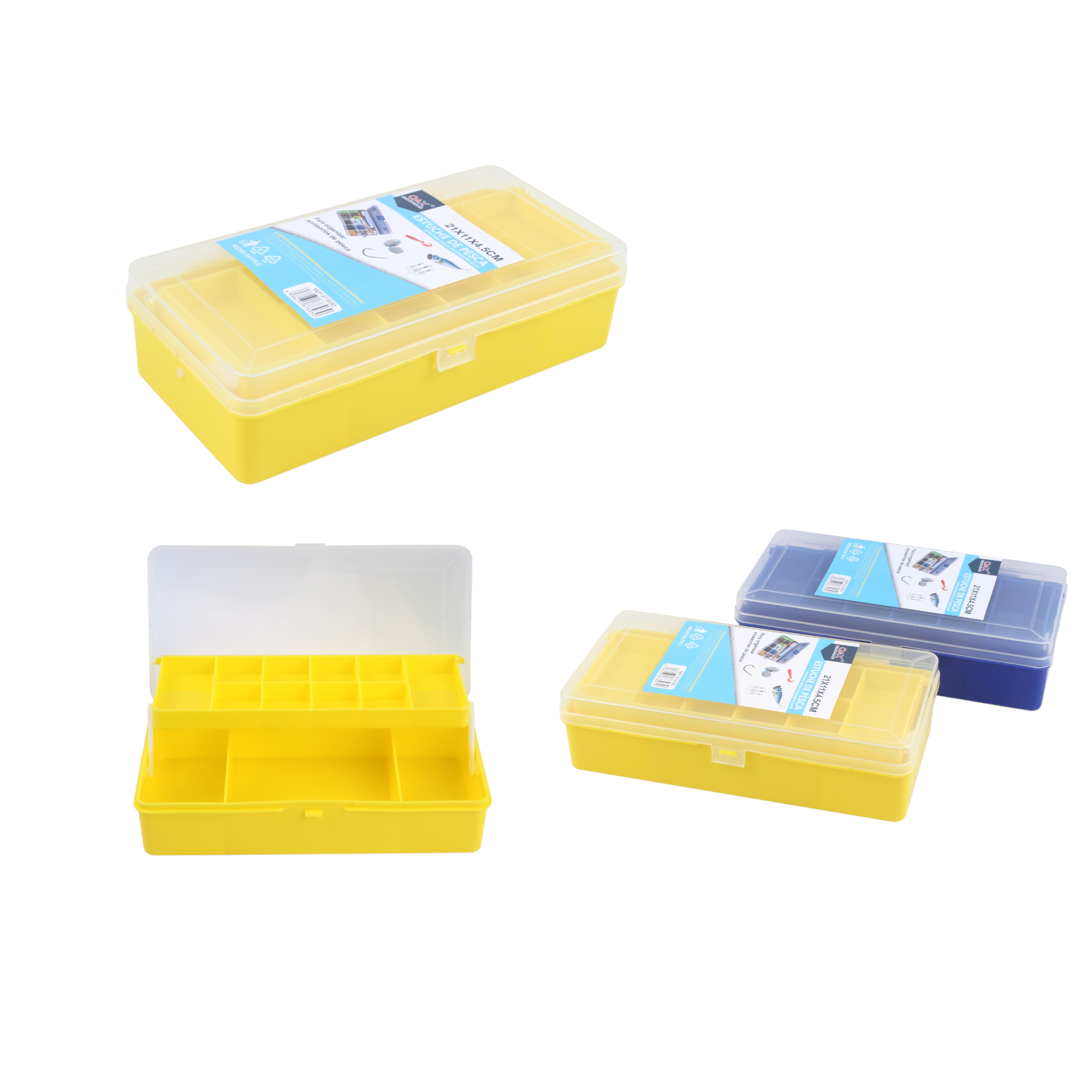 Caja plástica dos niveles grande amarilla 24×15×6 cm