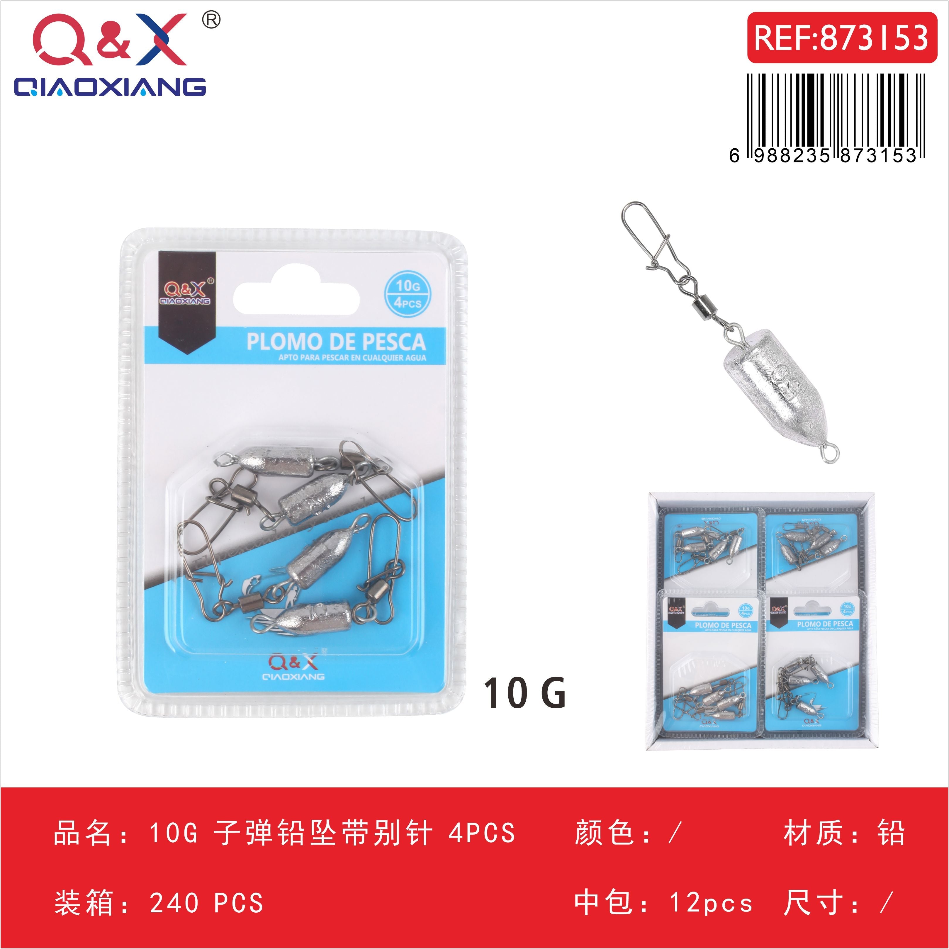 Plomo con clip y alfiler 10 g, 4 piezas