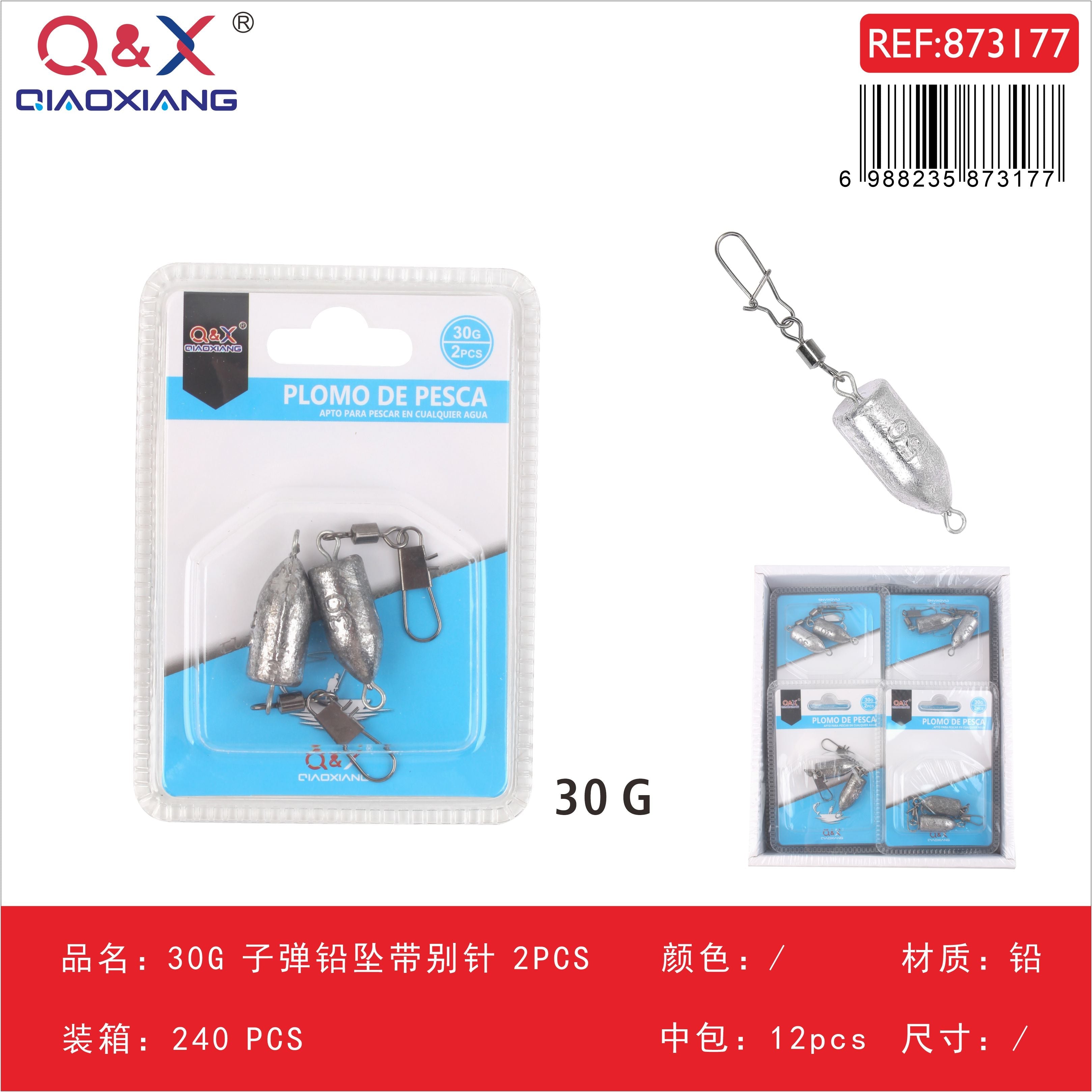 Plomo con clip y alfiler 30 g, 2 piezas