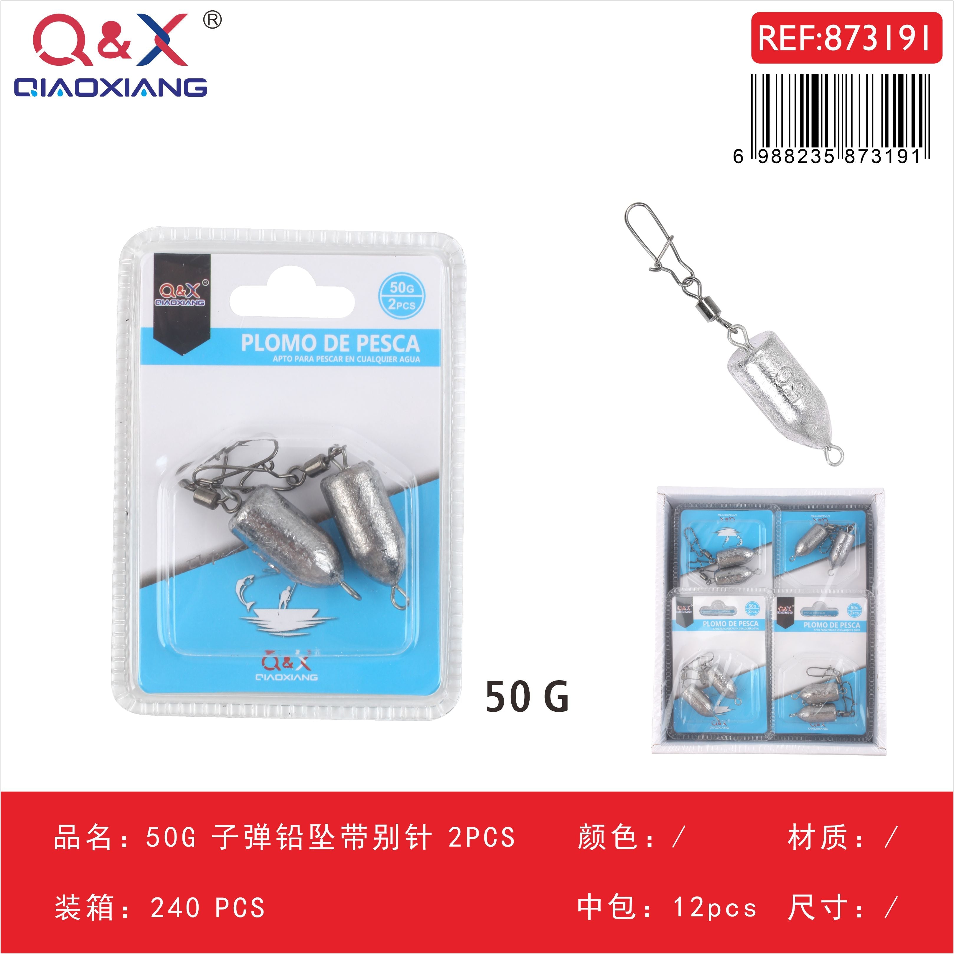 Plomo con clip y alfiler 50 g, 2 piezas