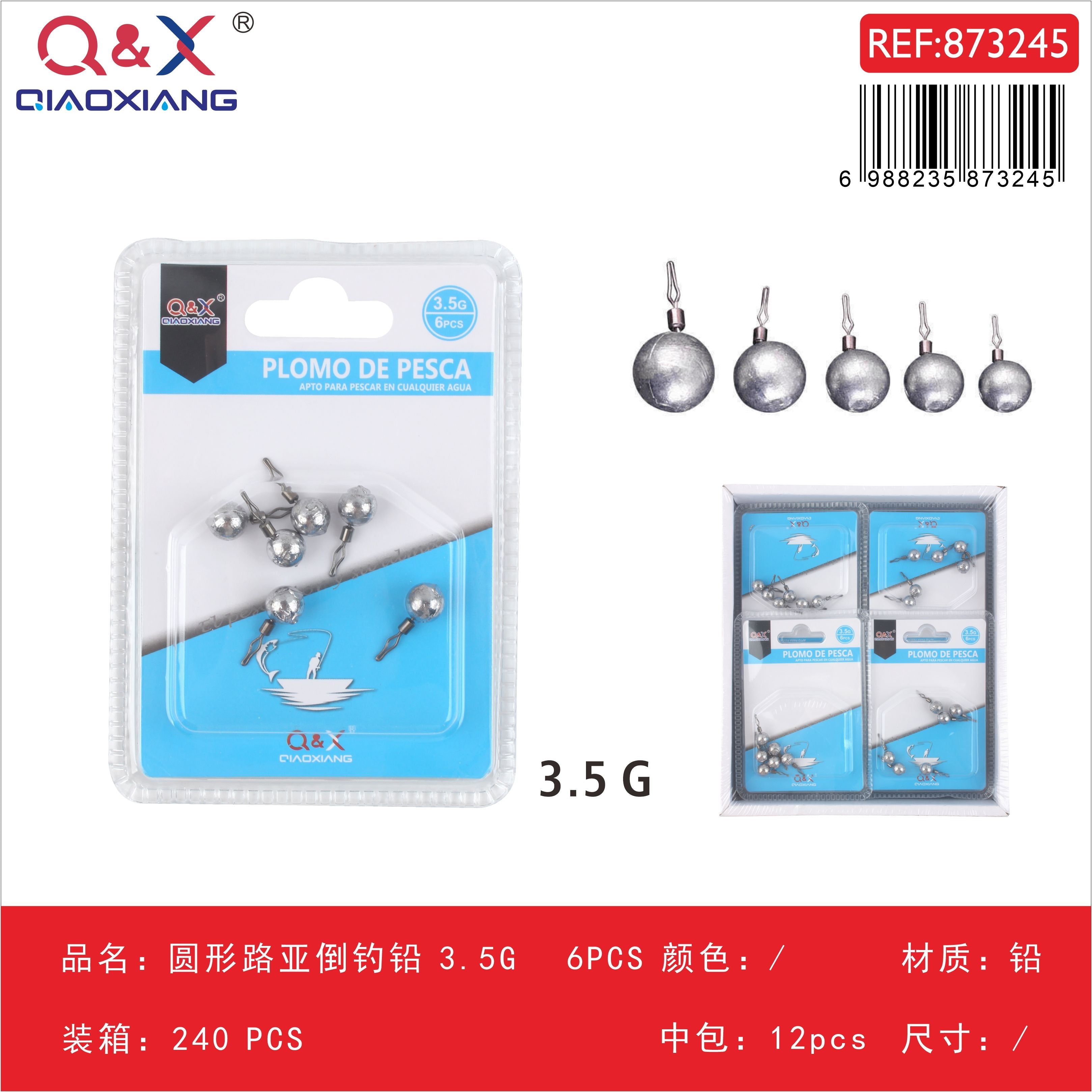 Plomo para pesca invertida redondo acrílico 3,5 g, 6 piezas