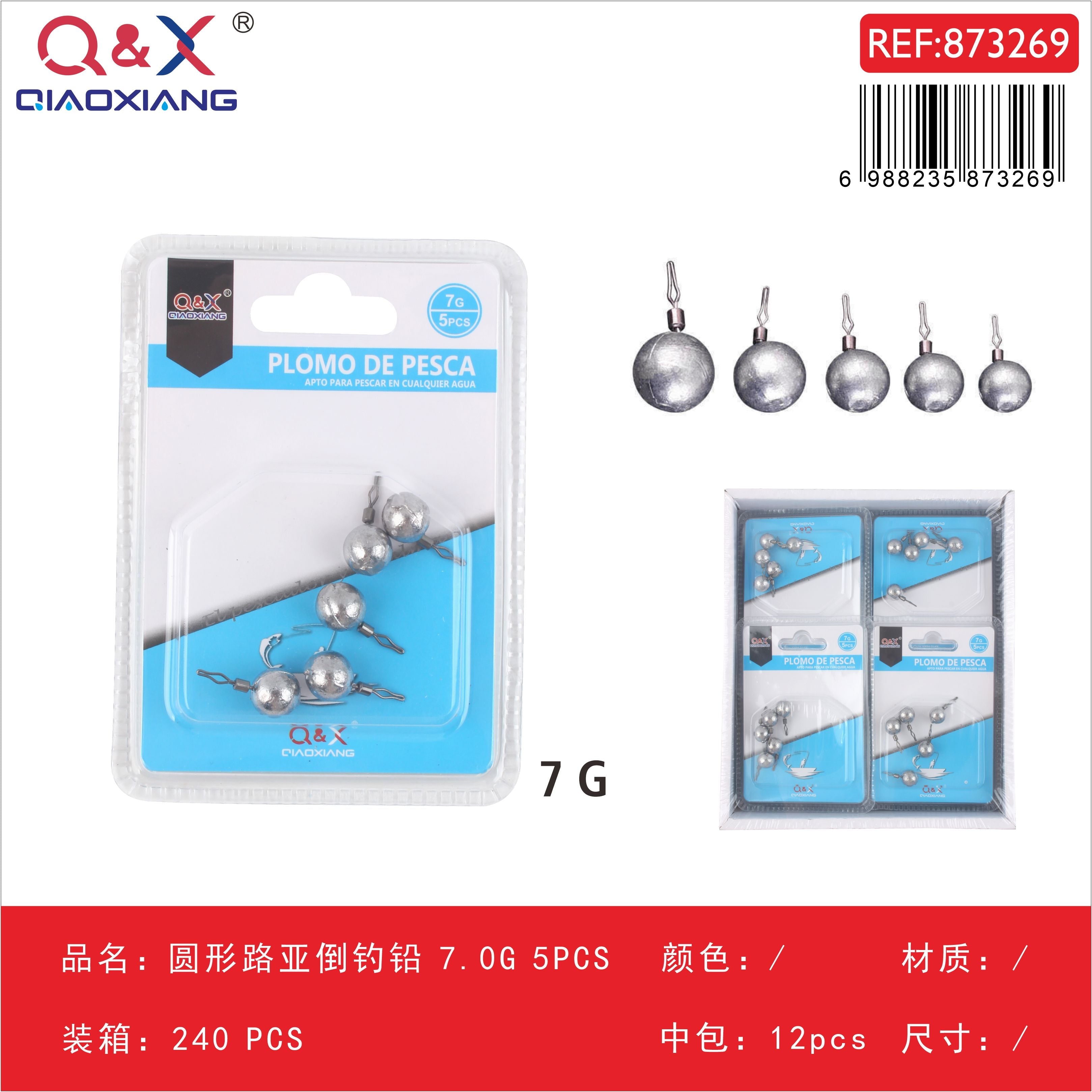 Plomo para pesca invertida redondo acrílico 7 g, 5 piezas