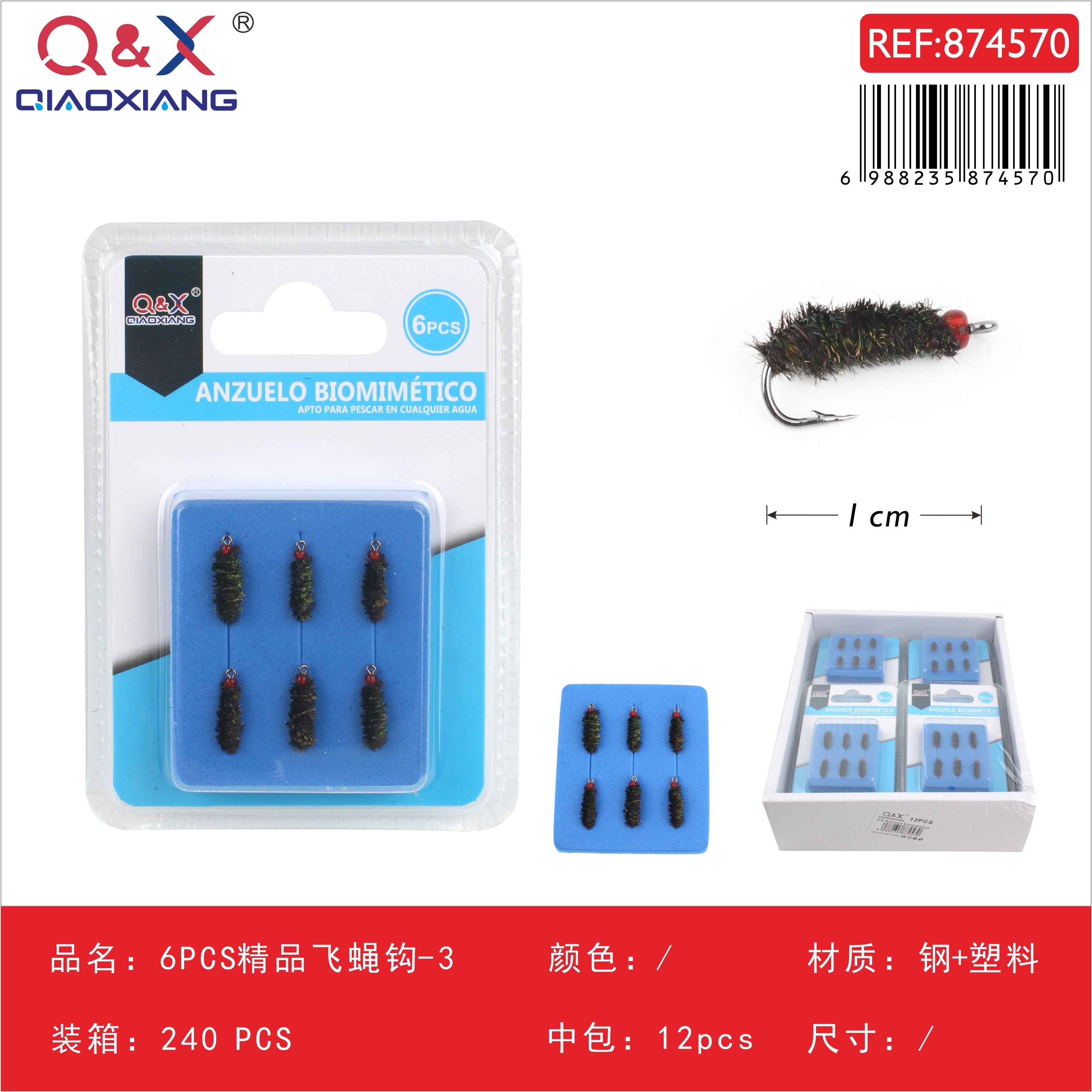 Set de 6 anzuelos premium para mosca N°3
