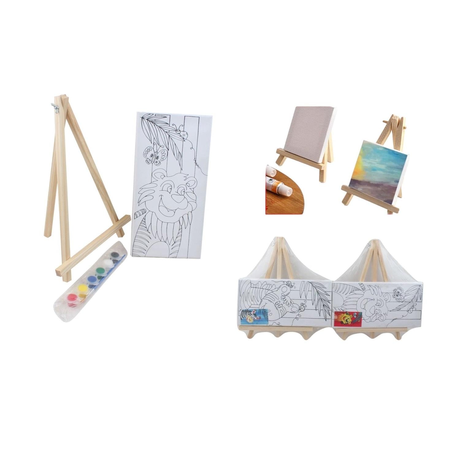 Marco Lienzo Linea + 6 Pinturas Siamesas + 1 Pincel + Caballete 15*30