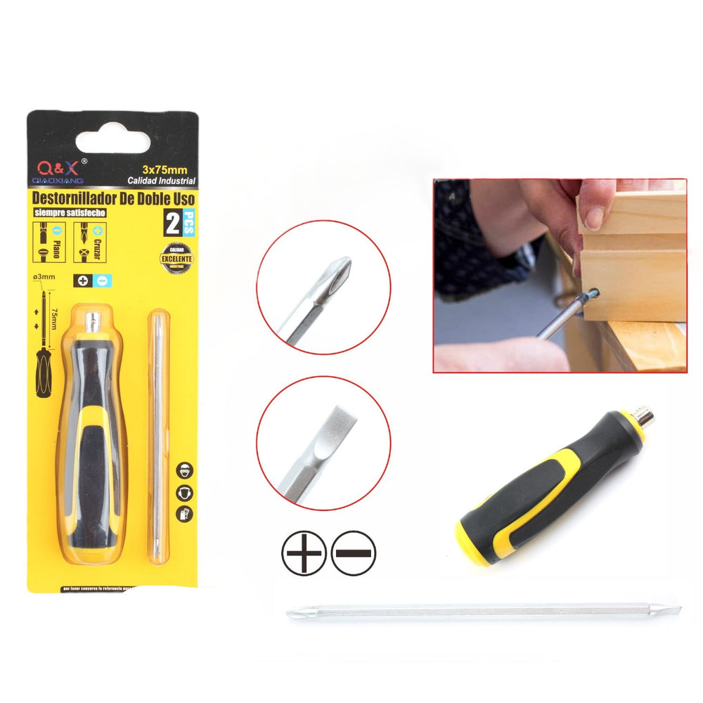 Destornillador De Doble Uso Con Mango Amarillo Y Negro 3Mm*75Mm - Q&X