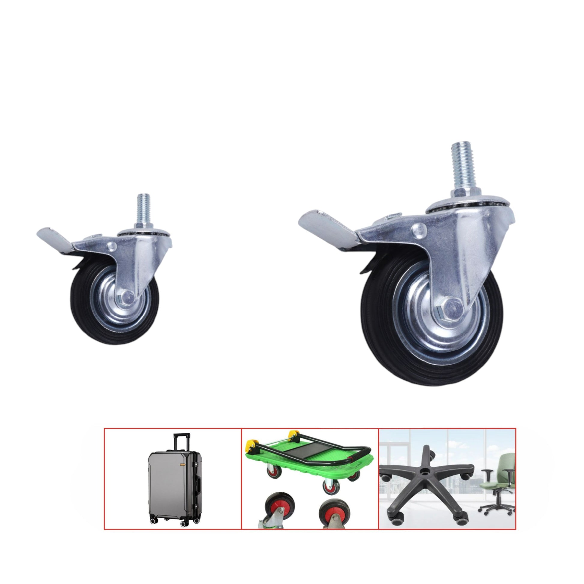 Rueda con freno de goma industrial de 5" modelo nuevo con vástago de hierro