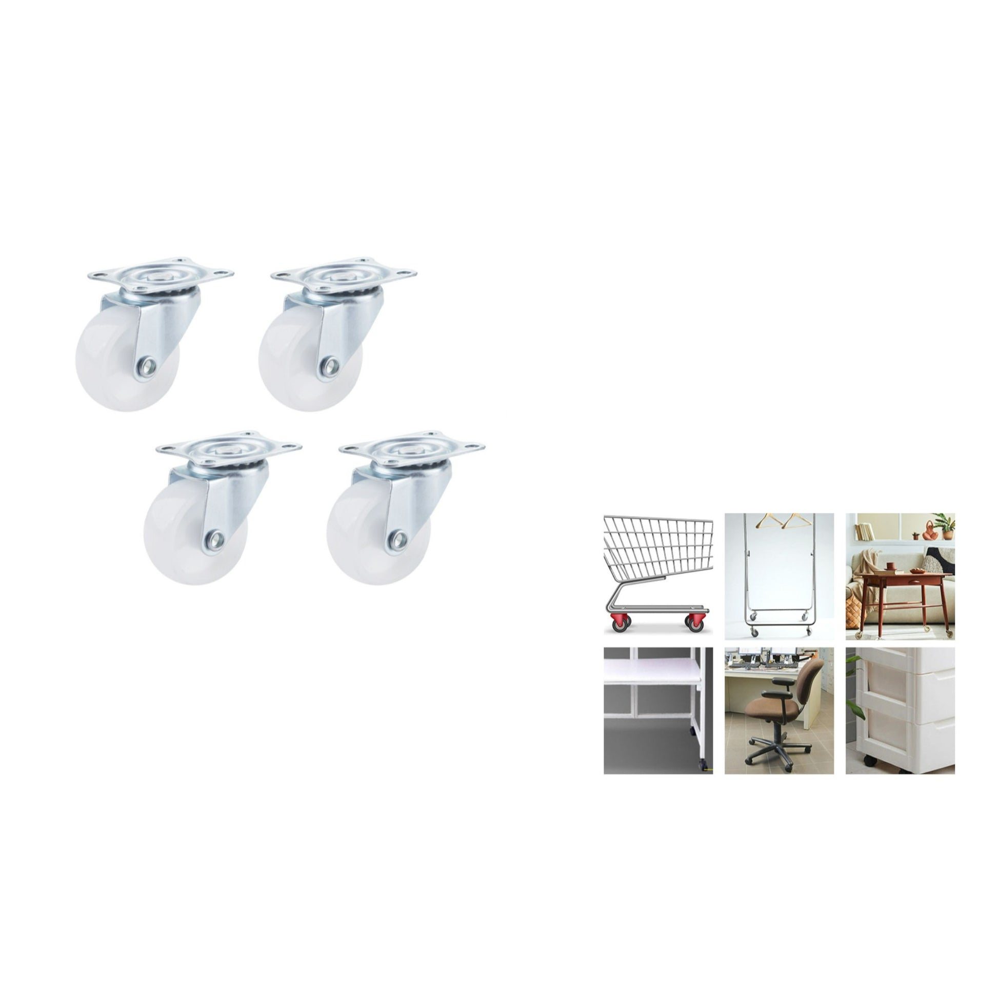 Ruedas para muebles blancas 4 piezas con base plana 30mm (1.25")