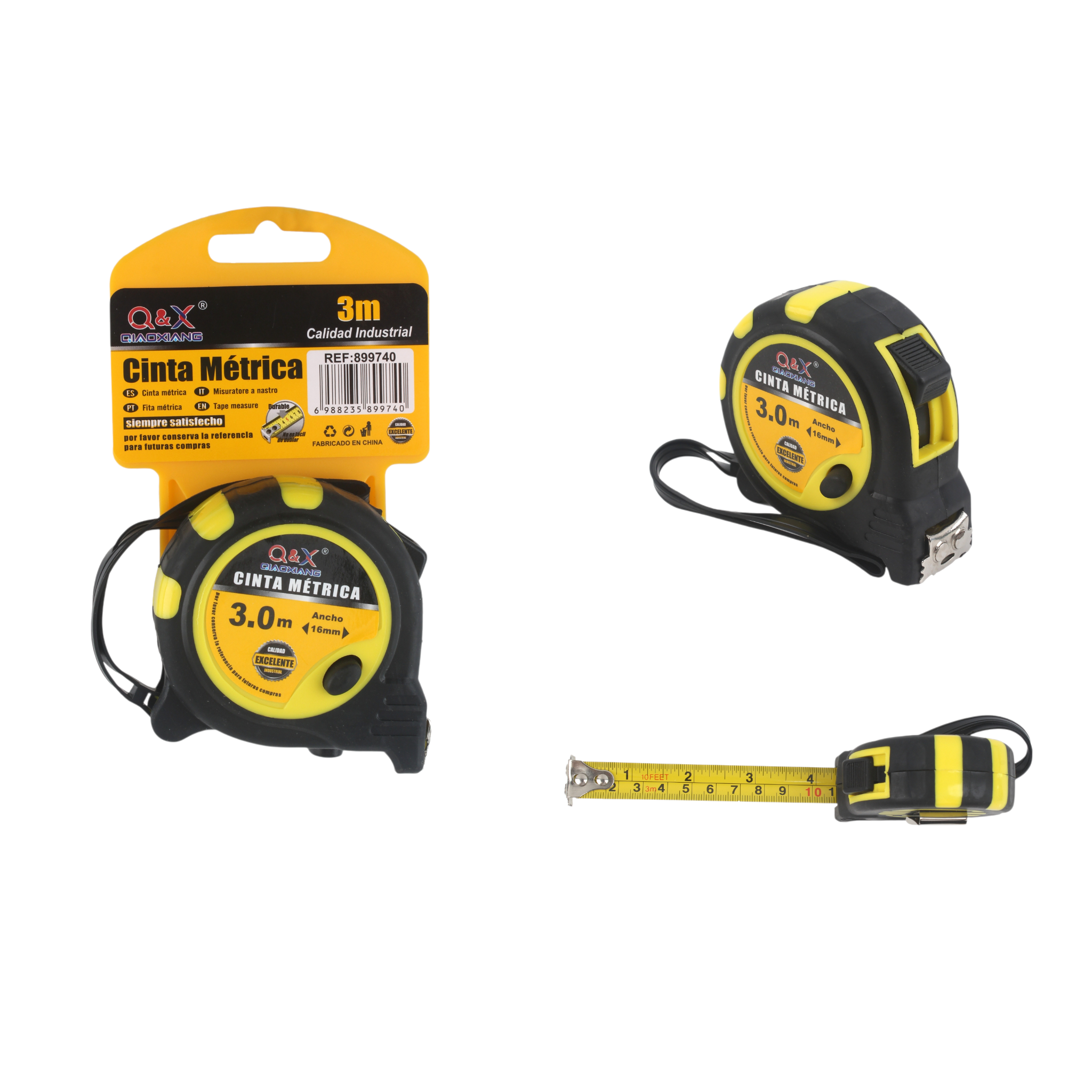 Huincha de medir magnética 3 m × 16 mm (amarilla/negra)