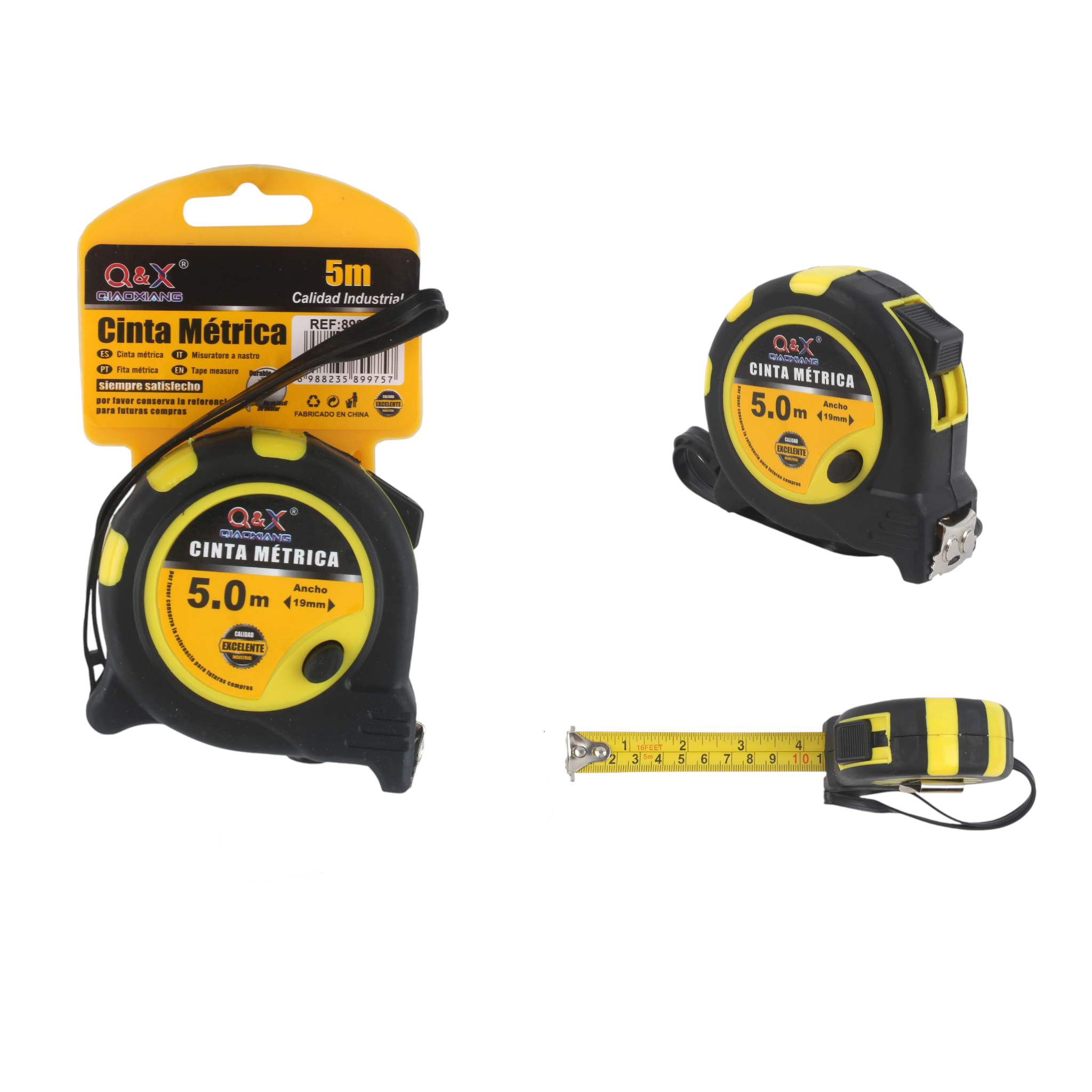 Huincha de medir magnética 5 m × 19 mm (amarilla/negra)