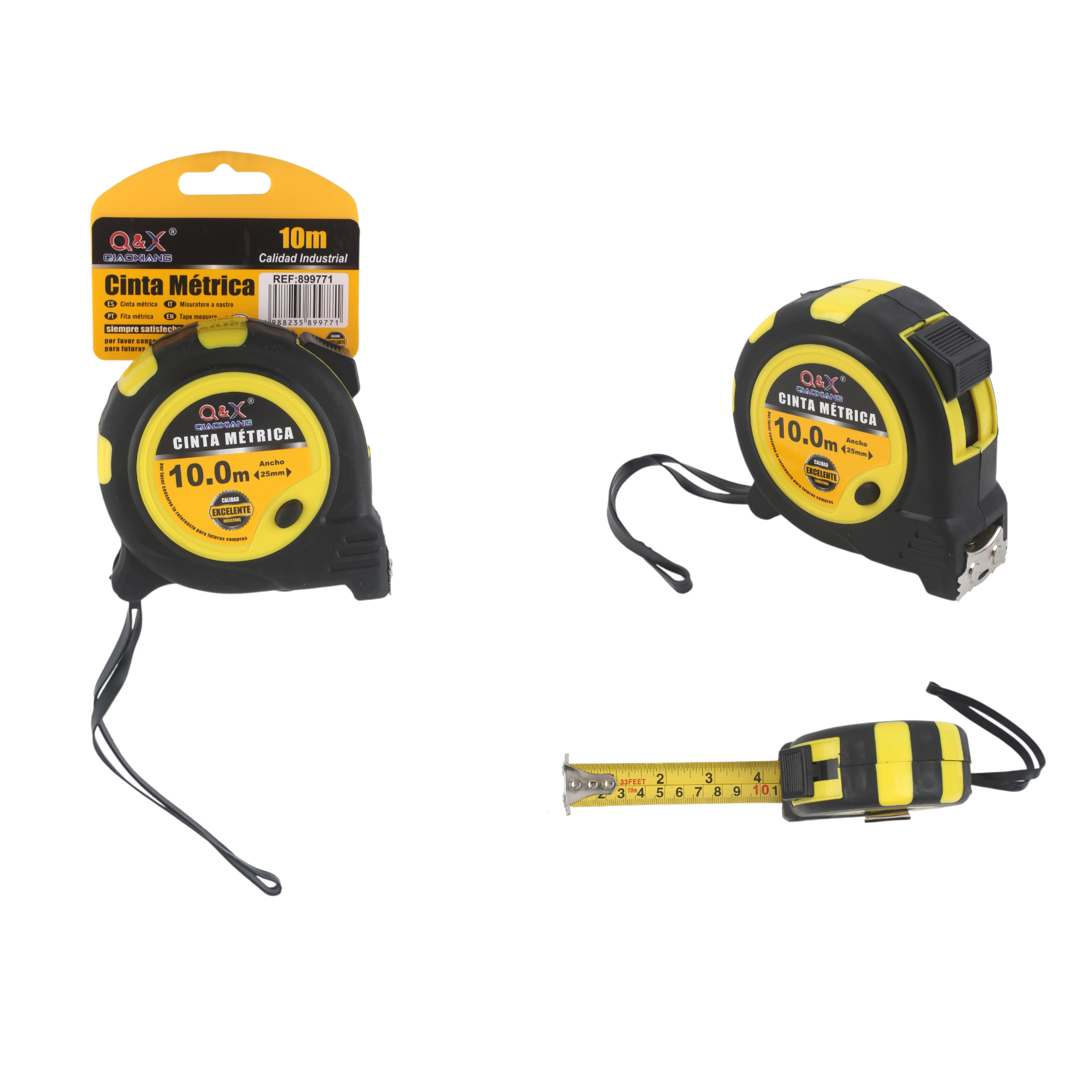 Huincha de medir magnética 10 m × 25 mm (amarilla/negra)