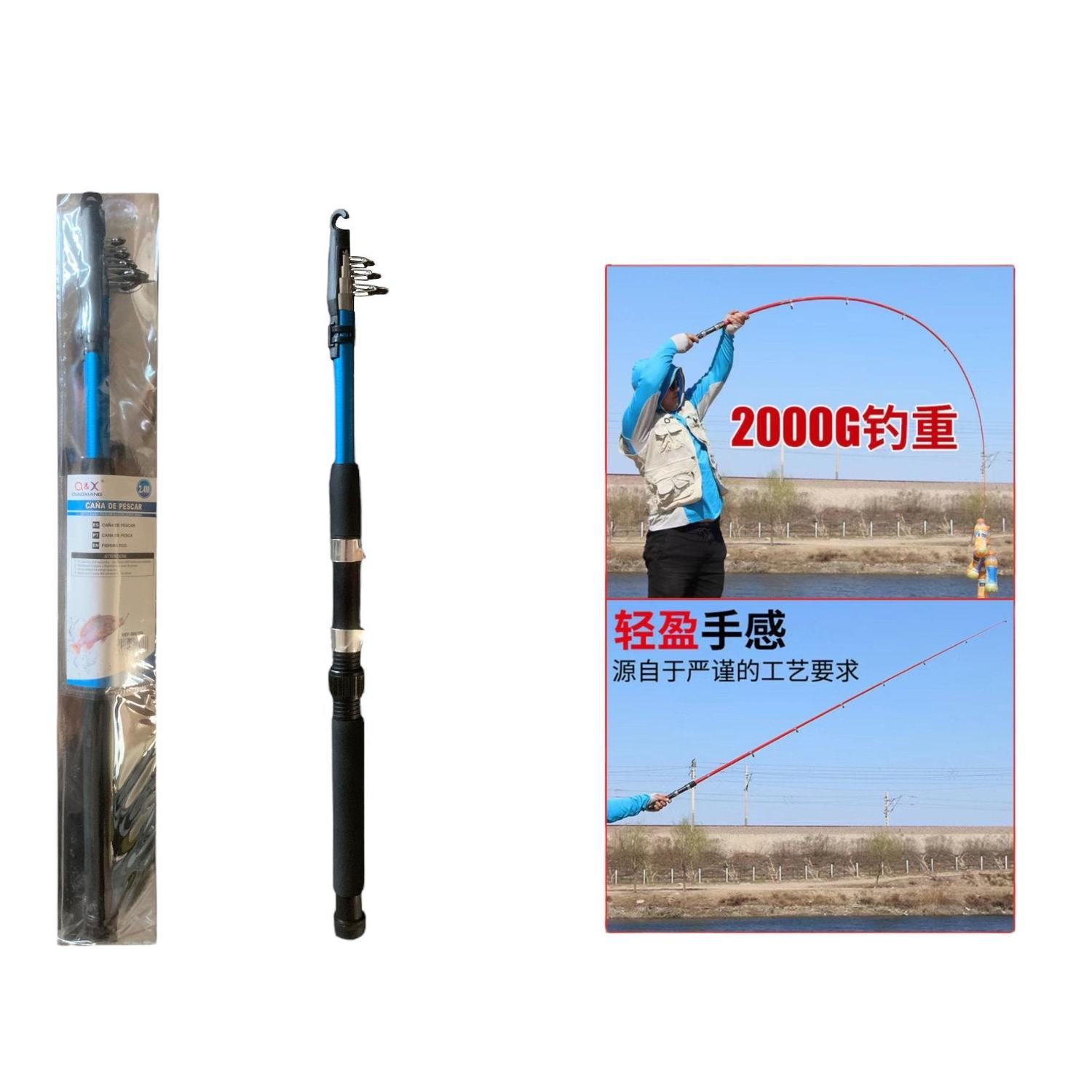 Ca?a De Pescar Fibra De Vidrio Azul Tela De Cuatro Capas 3.0M