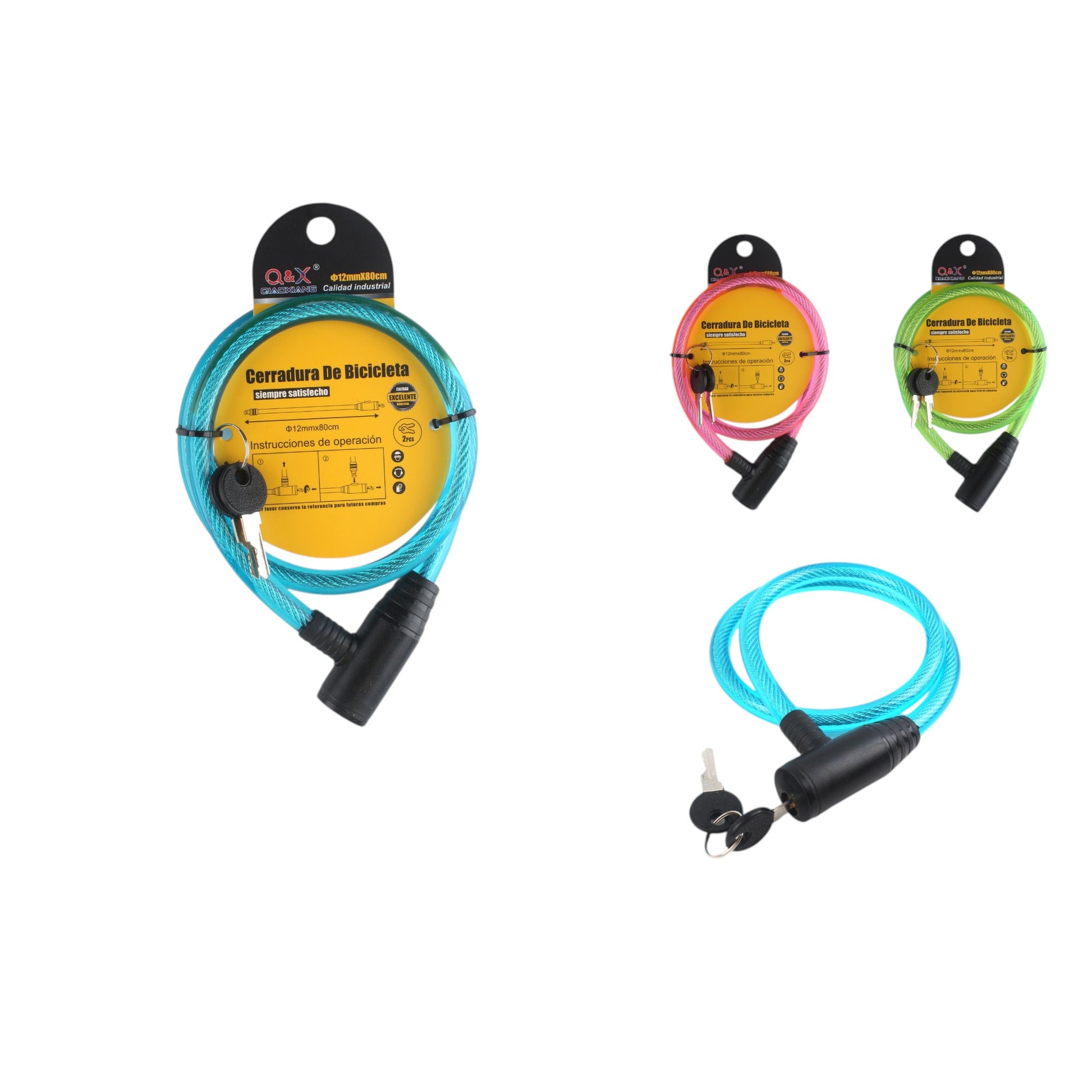 Candado de cable de acero para bicicleta con cabeza redonda grande 12*80cm