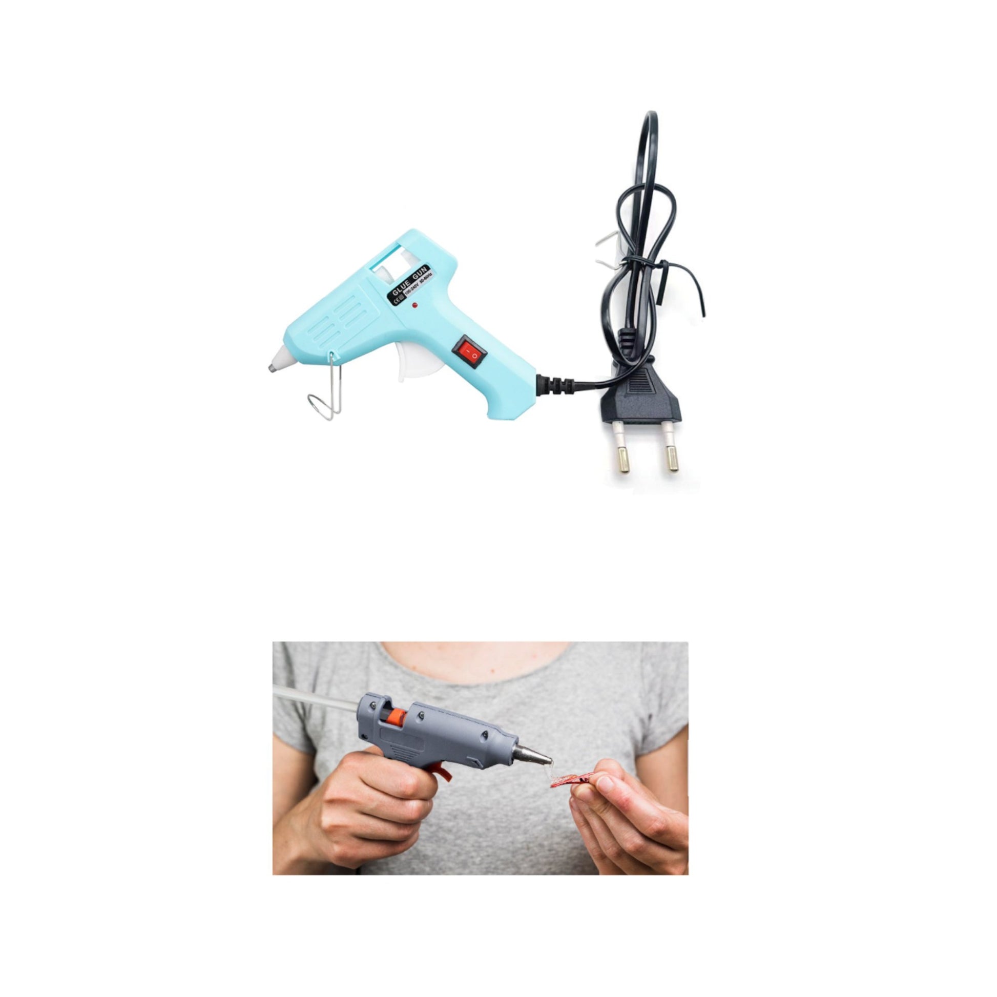Pistola de pegamento caliente HJ008 20W (con interruptor) con 2 barras de pegamento 7*100