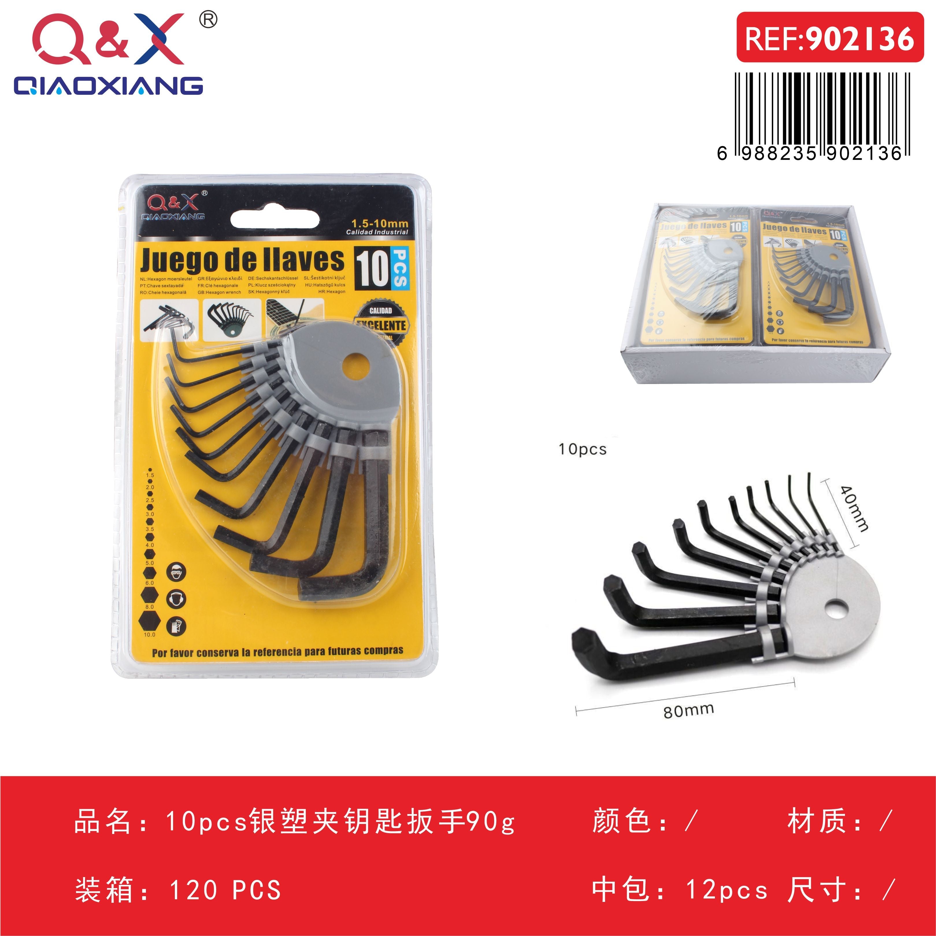 Set 10 llaves Allen con soporte plástico 90g (1.5 a 10mm)