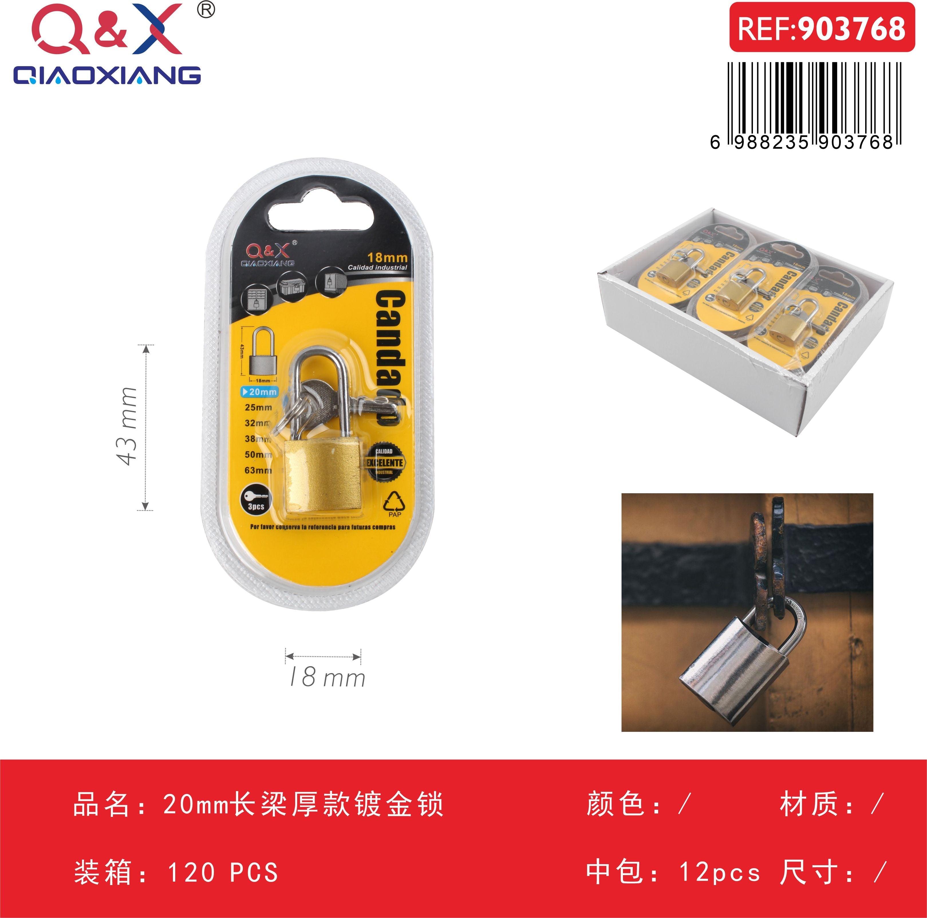 Candado dorado arco largo grueso 20 mm