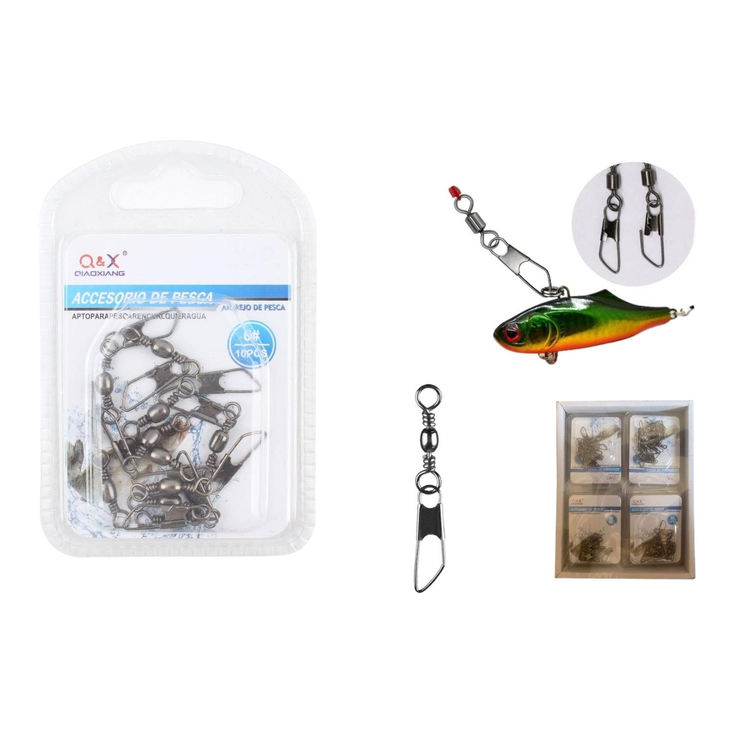 (Accesorios Para Aparejos De Pesca) 10 Piezas Giratorias Conformadas Negras + Pasador En Forma De A