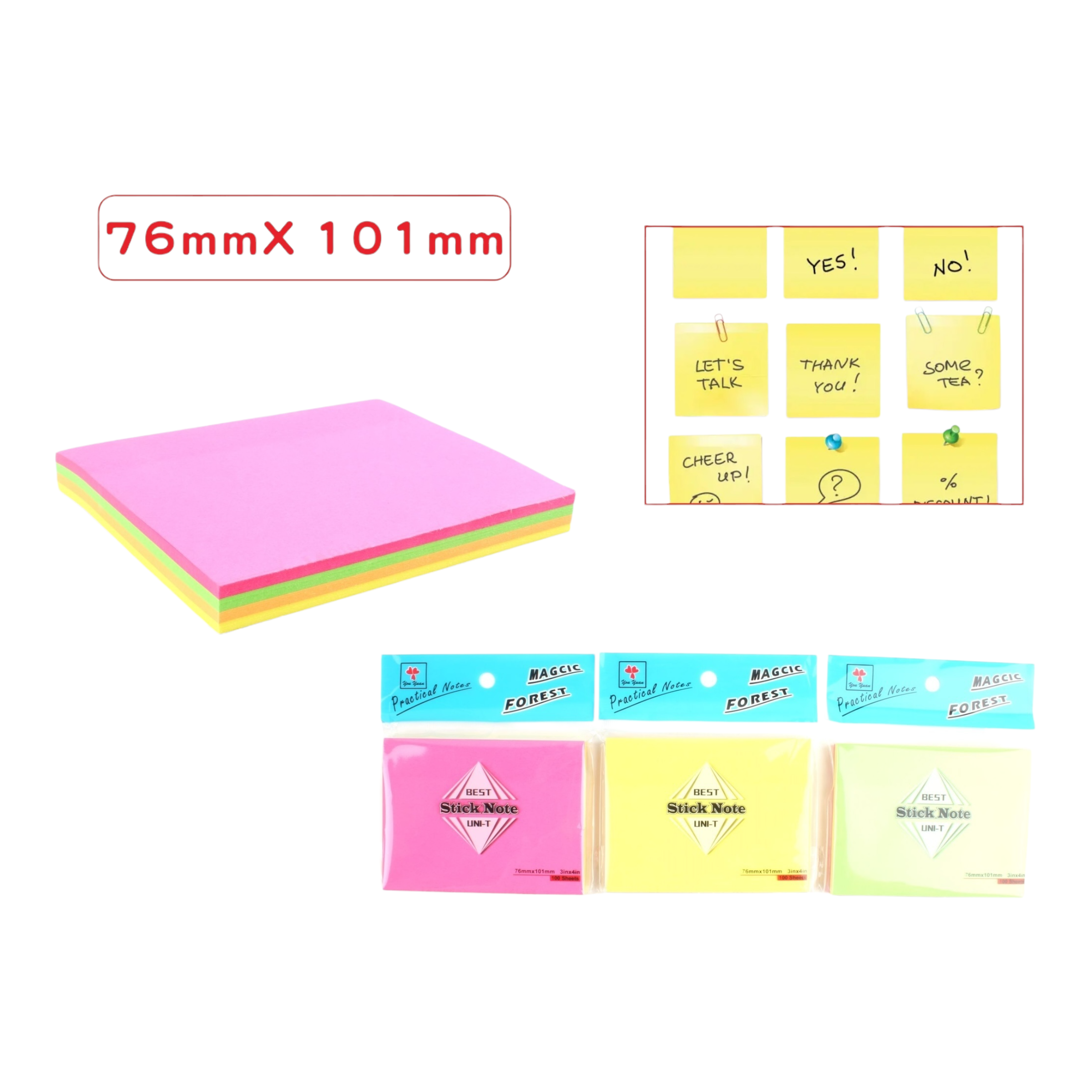 Notas adhesivas 3x4 fluorescentes color sólido