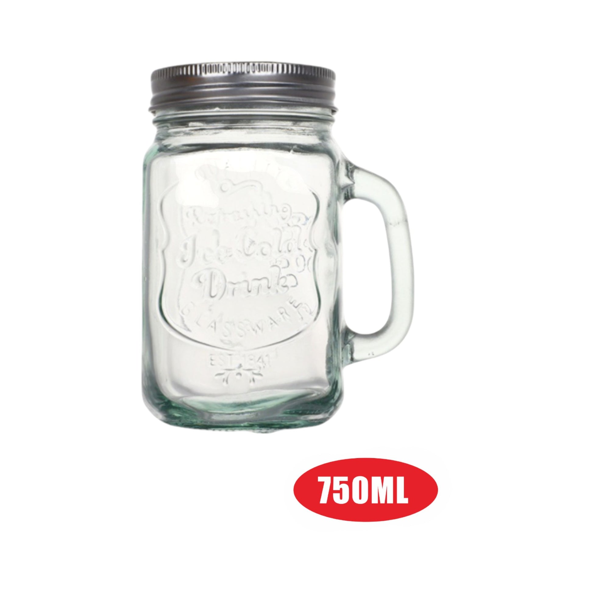 Vaso de vidrio con pajilla y diseño de letras 750ml