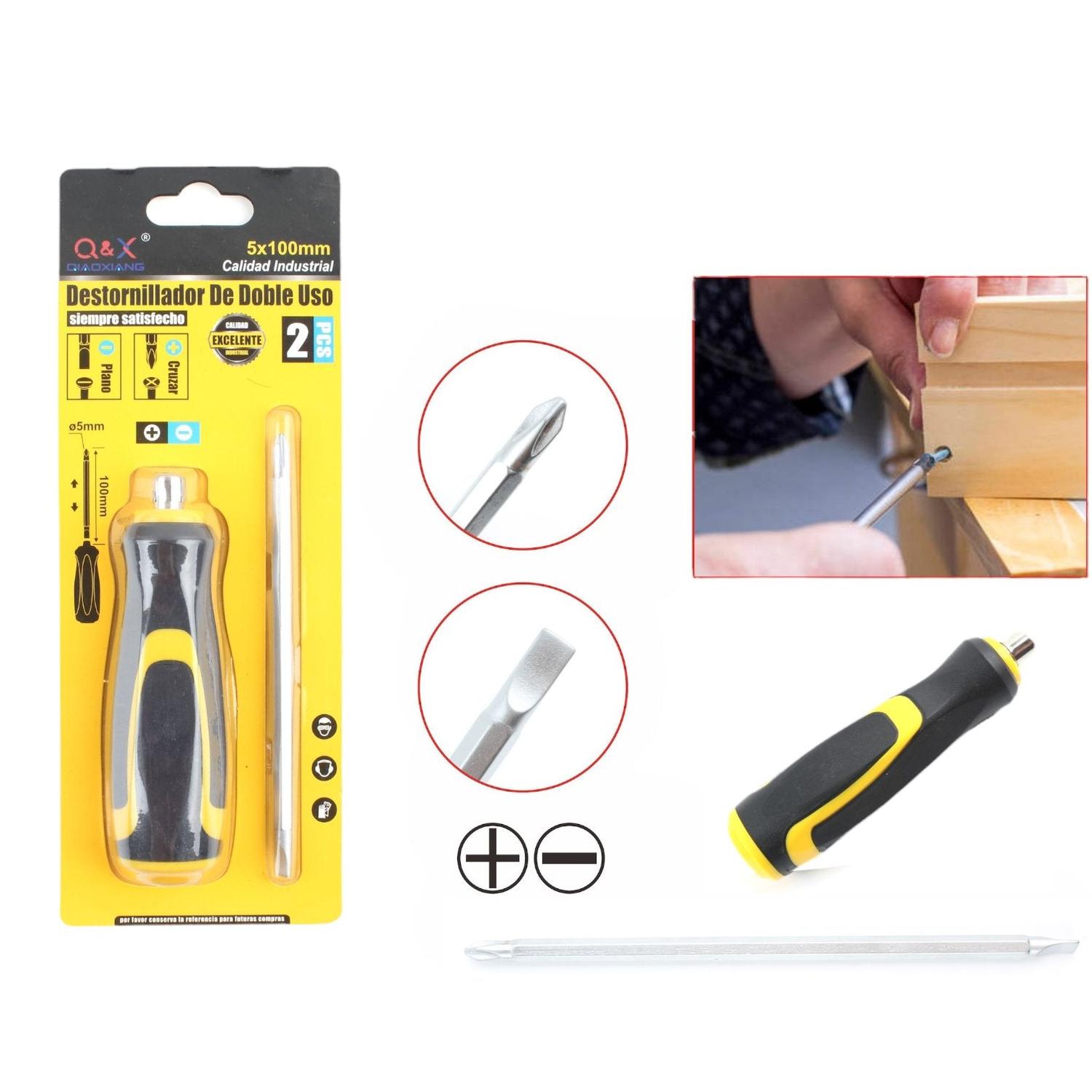 Destornillador De Doble Uso Con Mango Amarillo Y Negro 5Mm*100Mm