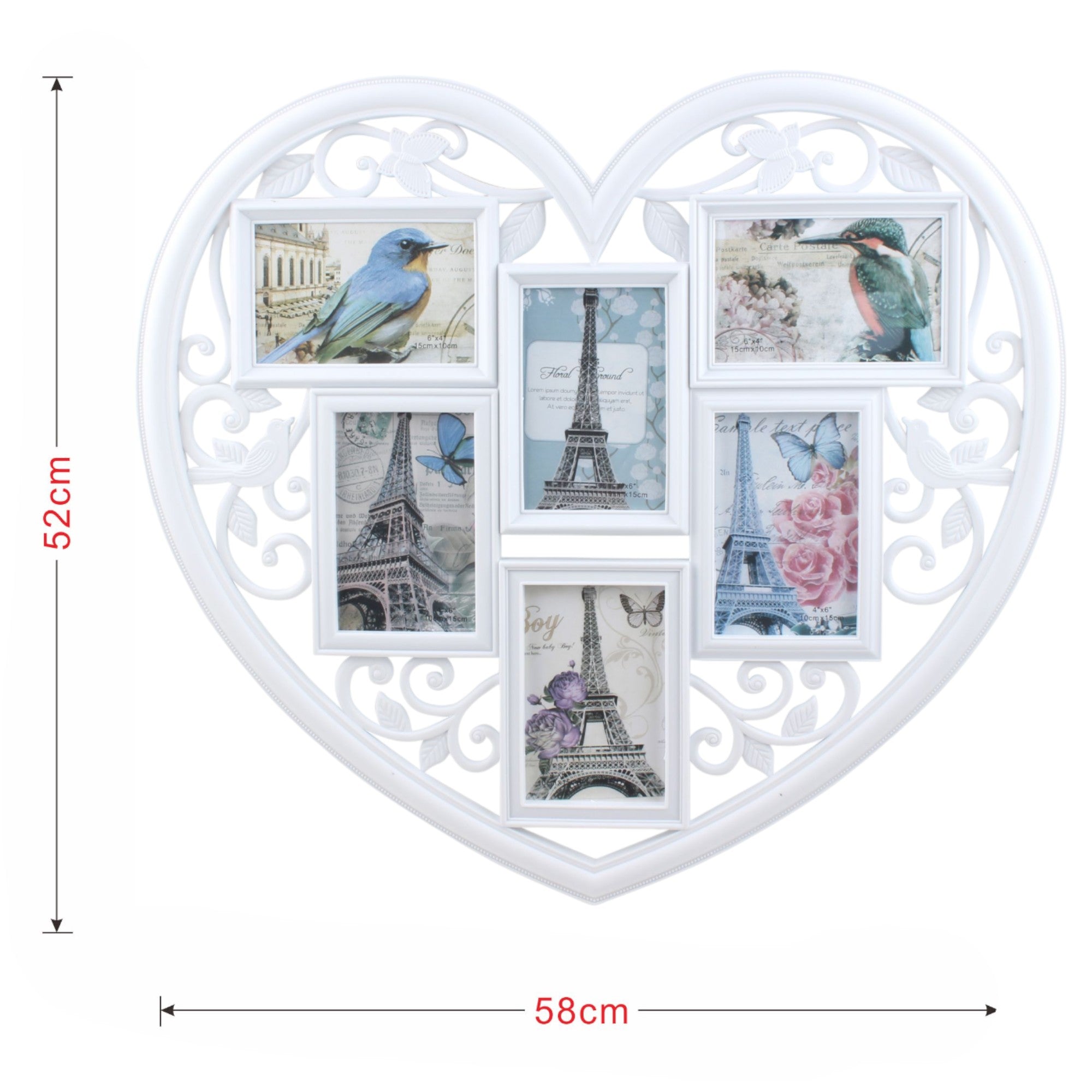Set de marcos para 5 fotos en Corazon 52x58cm