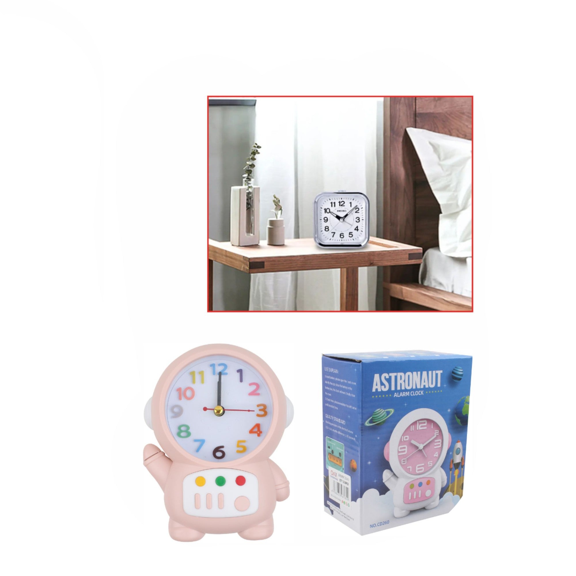 ⏰ Reloj Despertador Astronauta 14.5 cm - Color Rosa