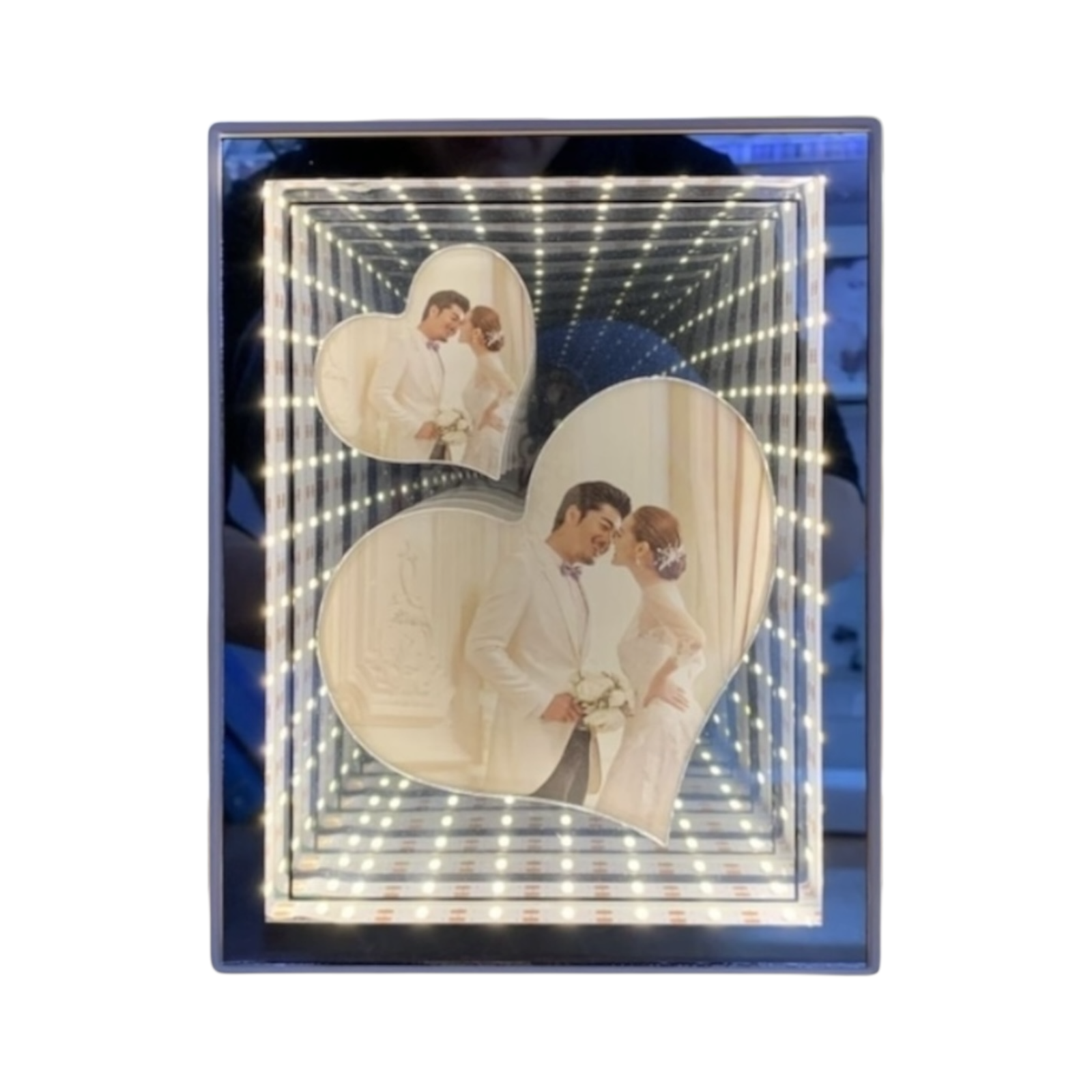 Marco de fotos espejo mágico 3D vertical 15×20 cm con luz monocromática conexión USB