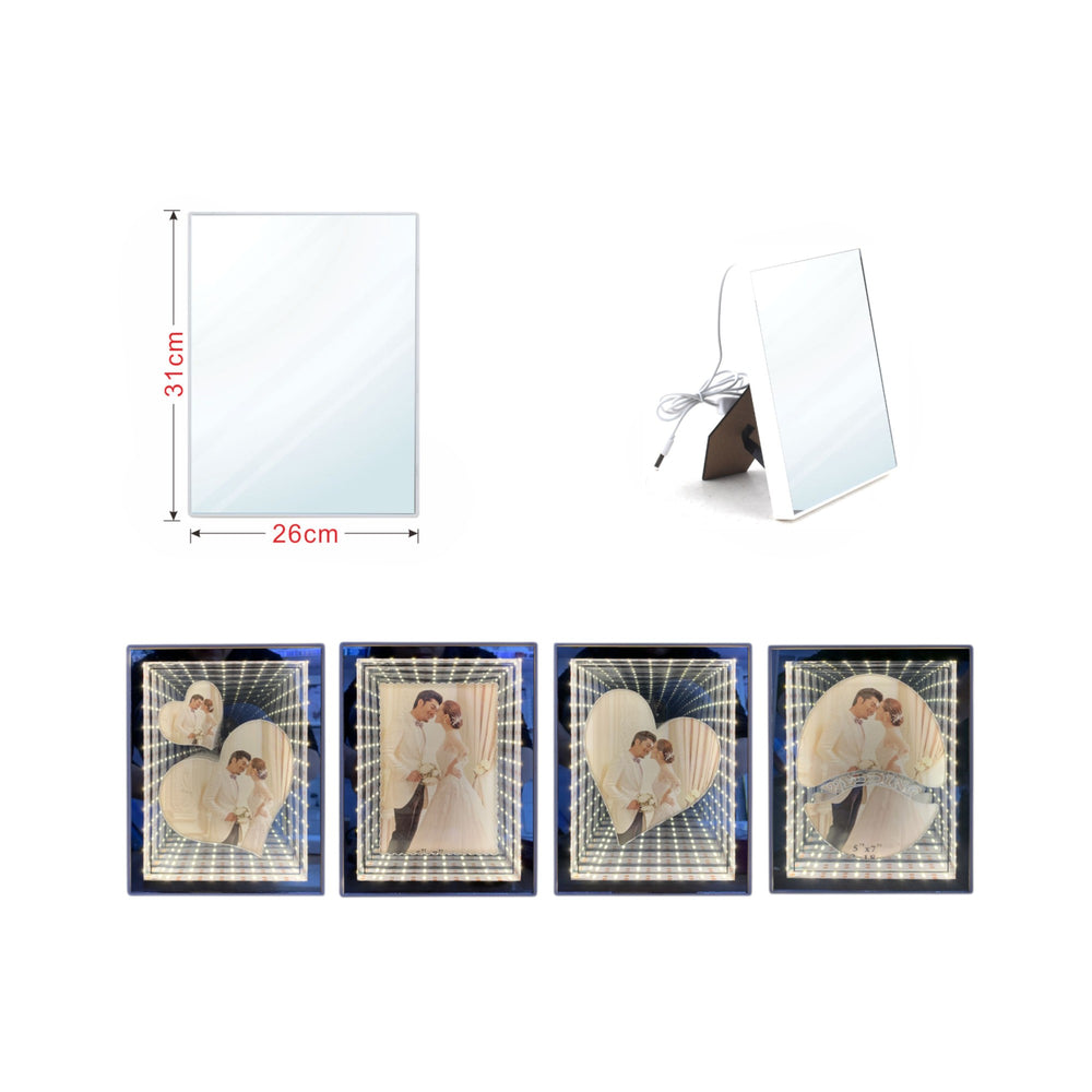 Espejo mágico 3D, marco de fotos vertical 26*31CM (luz monocromática con conector USB)
