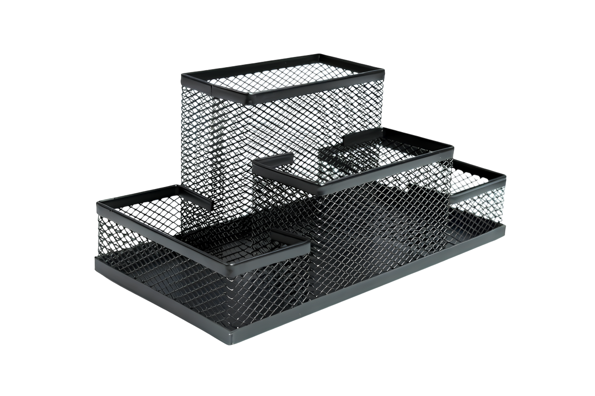 Organizador de Escritorio de Malla Metálica - 4 Compartimentos