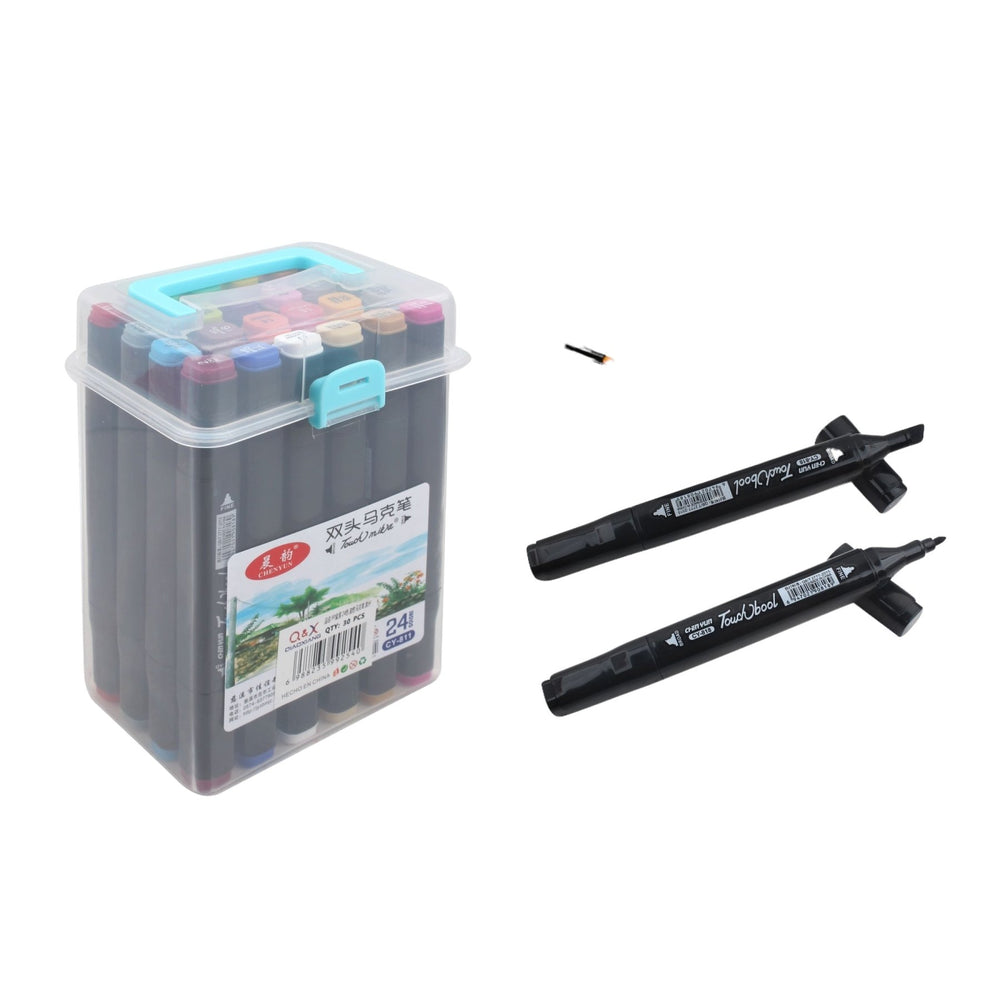 Caja Pp, 24 Colores, Rotulador Oleoso, Barra Negra. - Q&X