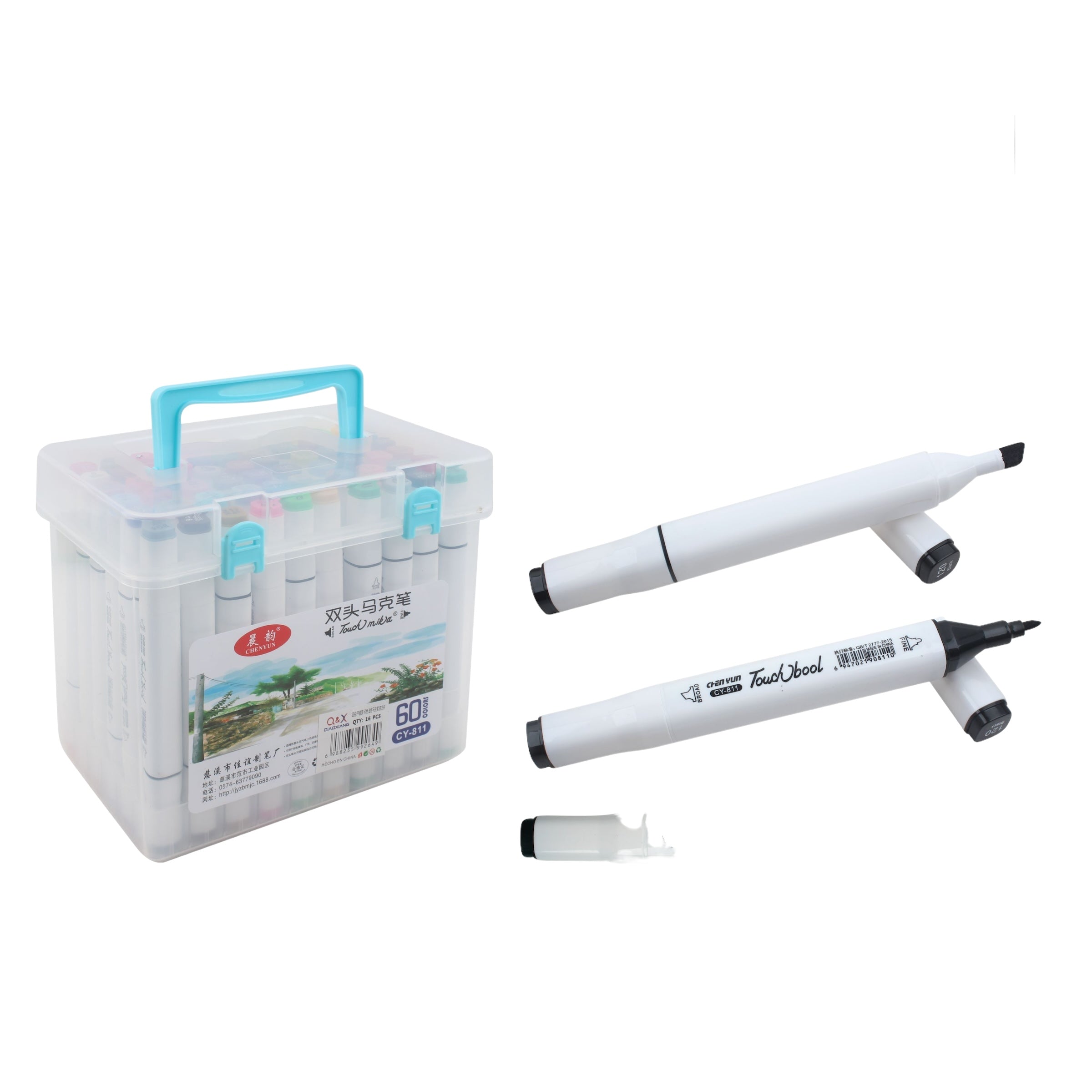 SSet de Marcadores– 60 Colores con Caja Plástica (Doble Punta)