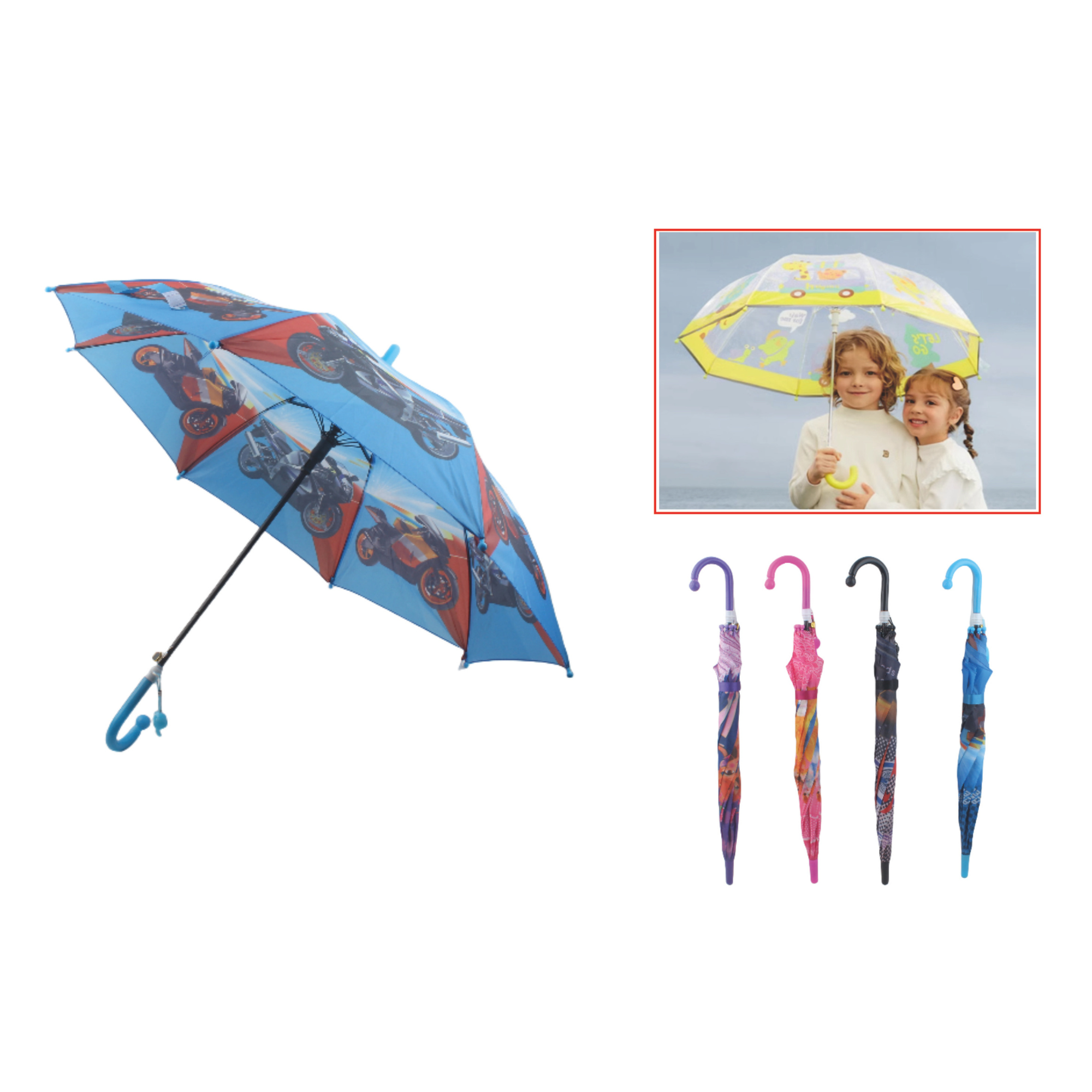 Paraguas Infantil 45CM con Diseño de Motocicletas