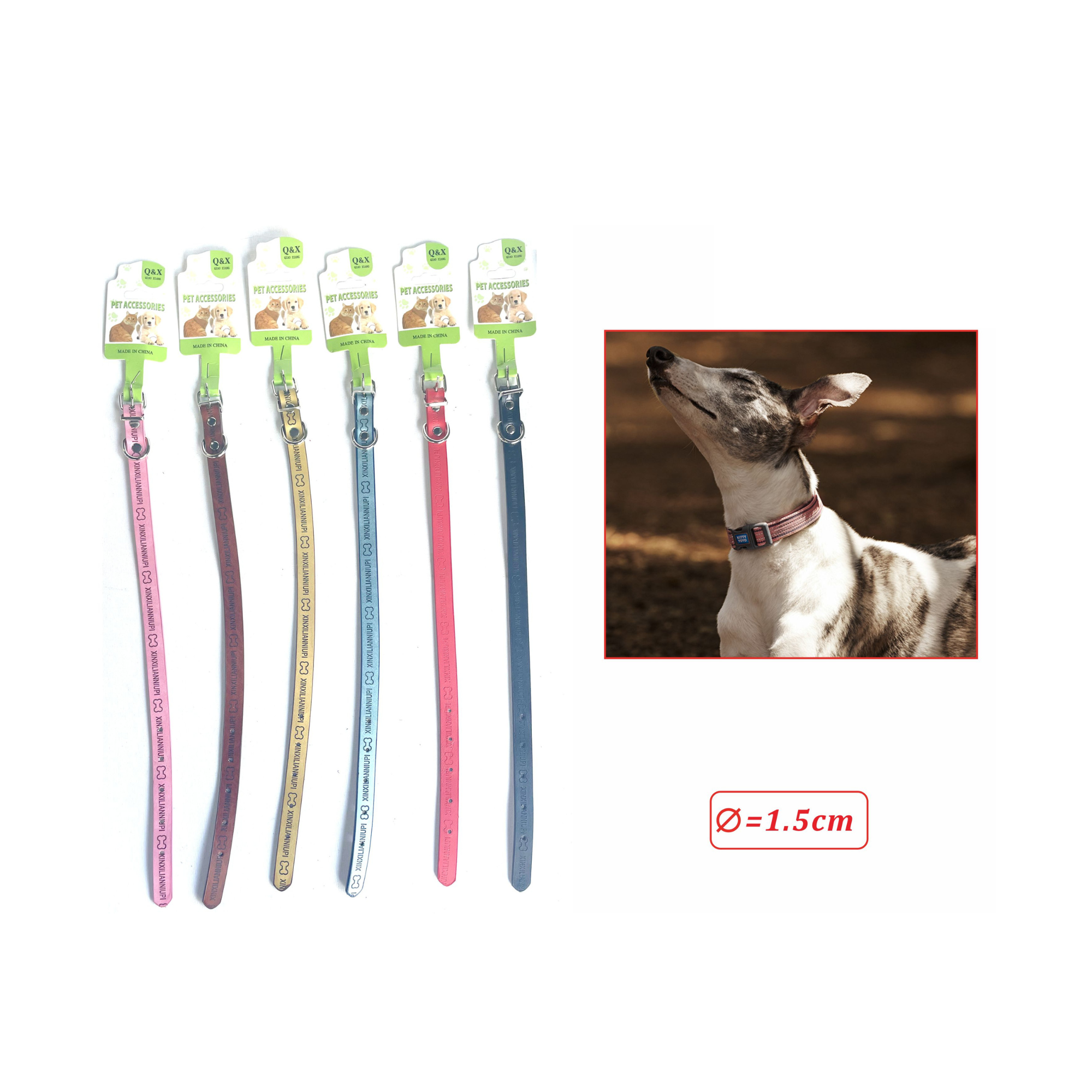 Collar para Perro Ajustable 1.5 cm - Set de 12 Piezas