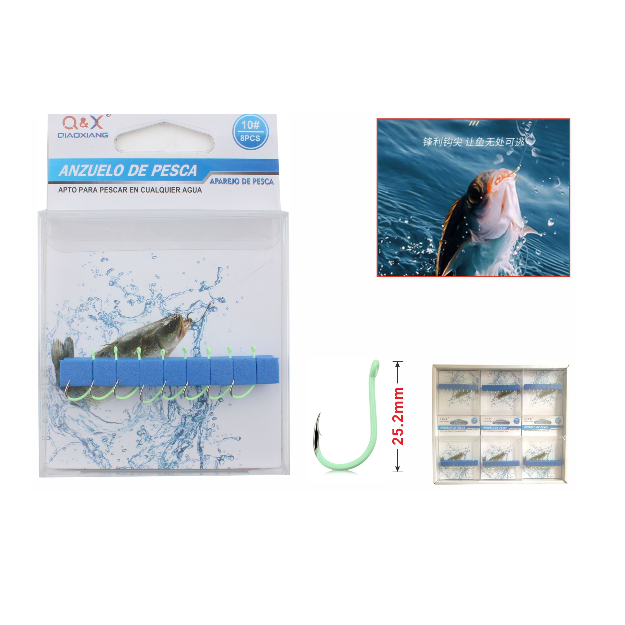 Anzuelos de Pesca con Luz Fluorescente 10#– Pack de 8 U