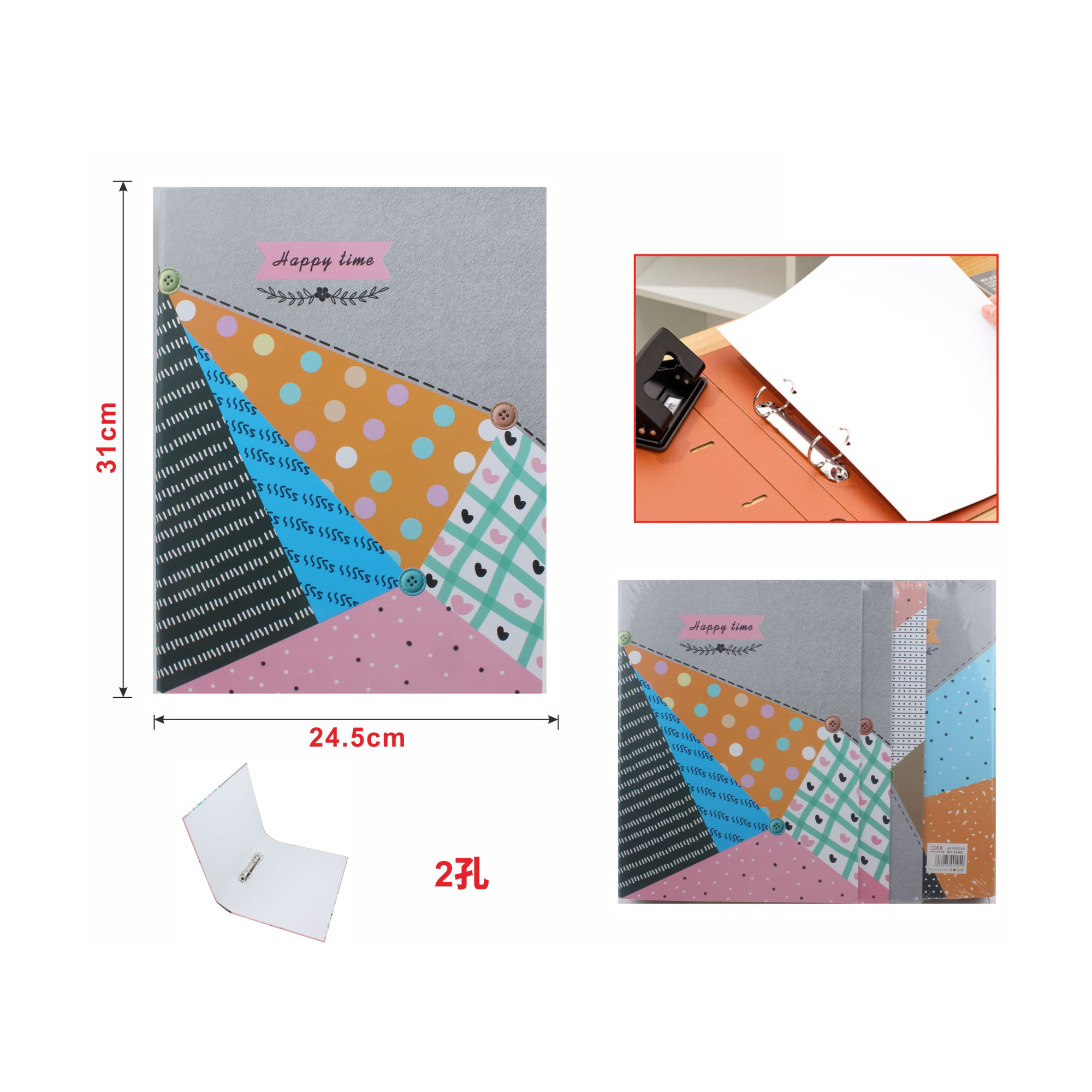 Archivador – 2 Anillos con Diseño Estampado “Happy Time”