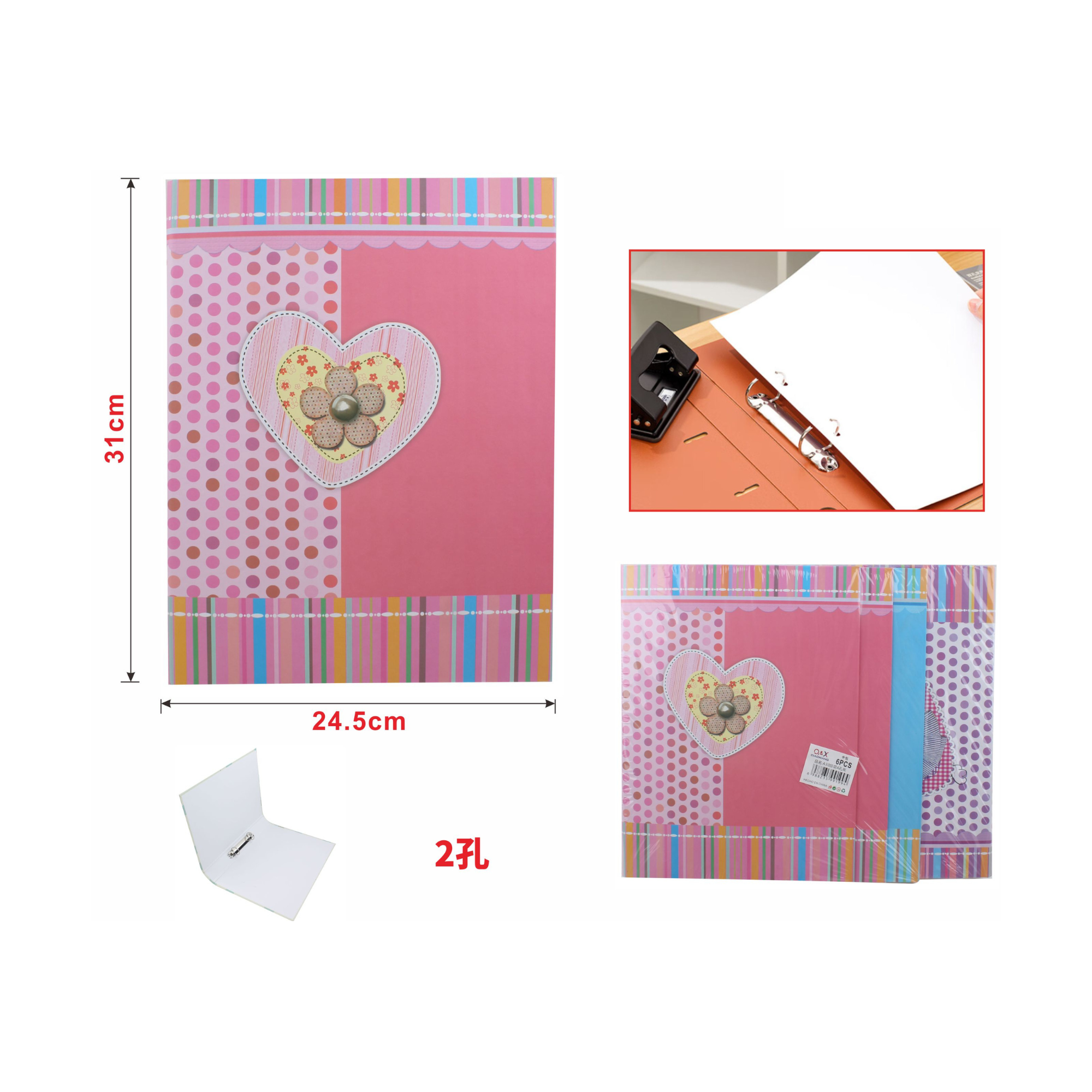 Carpeta Q&X QIAOXIANG de 2 anillos - Diseño Corazón