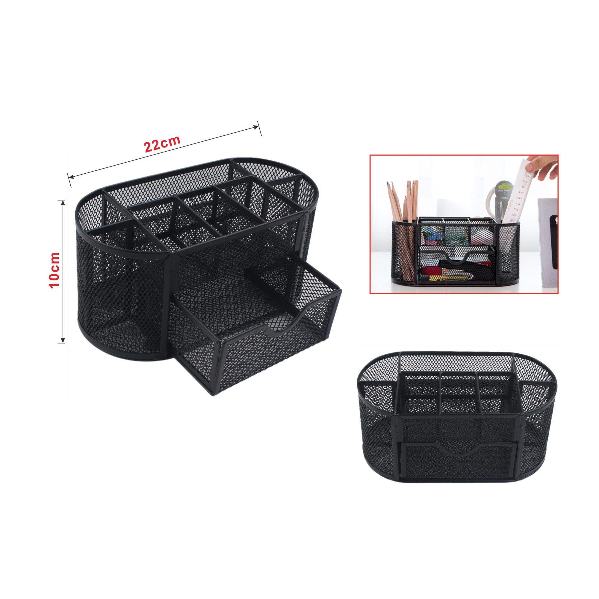 Organizador de Escritorio Metálico de 9 Compartimentos con Cajón