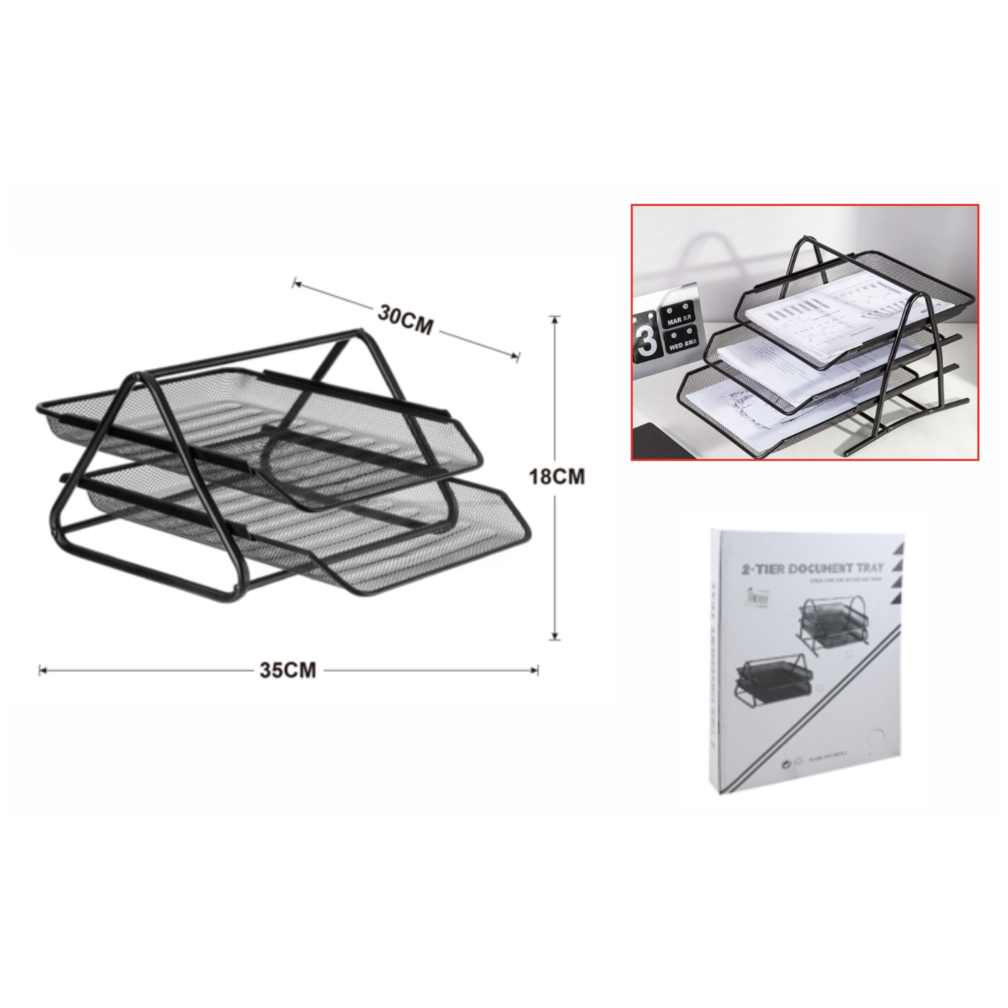 Bandeja de Documentos de 2 Niveles en Malla Metálica