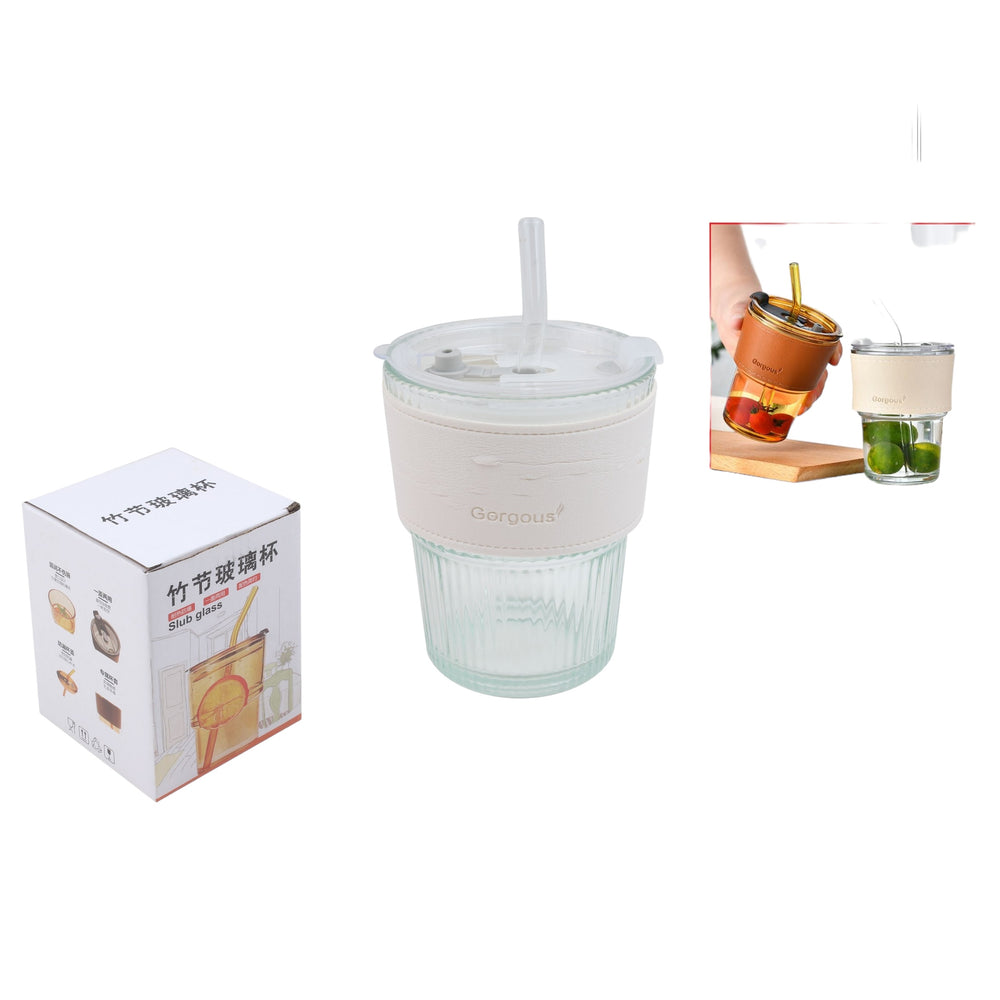 Vaso De Vidrio Con Tapa Y Bombillas De Vidrio De Patr¡§?N Vertical - Q&X