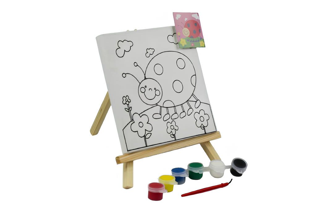 Atril y bastidor de tela con dise?os 15x15cm y set de pintura - Q&X
