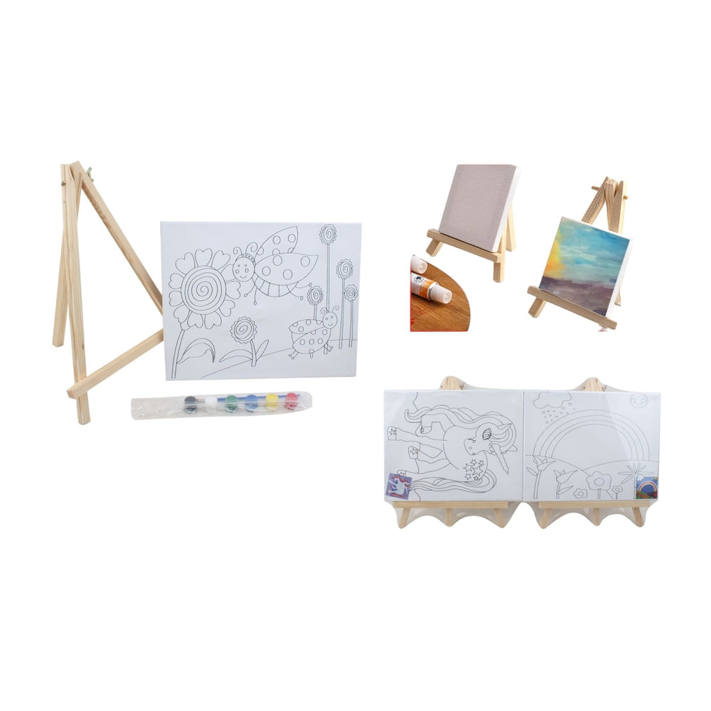 Marco Lienzo Linea + 6 Pinturas Siamesas + 1 Pincel + Caballete 40*50 - Q&X
