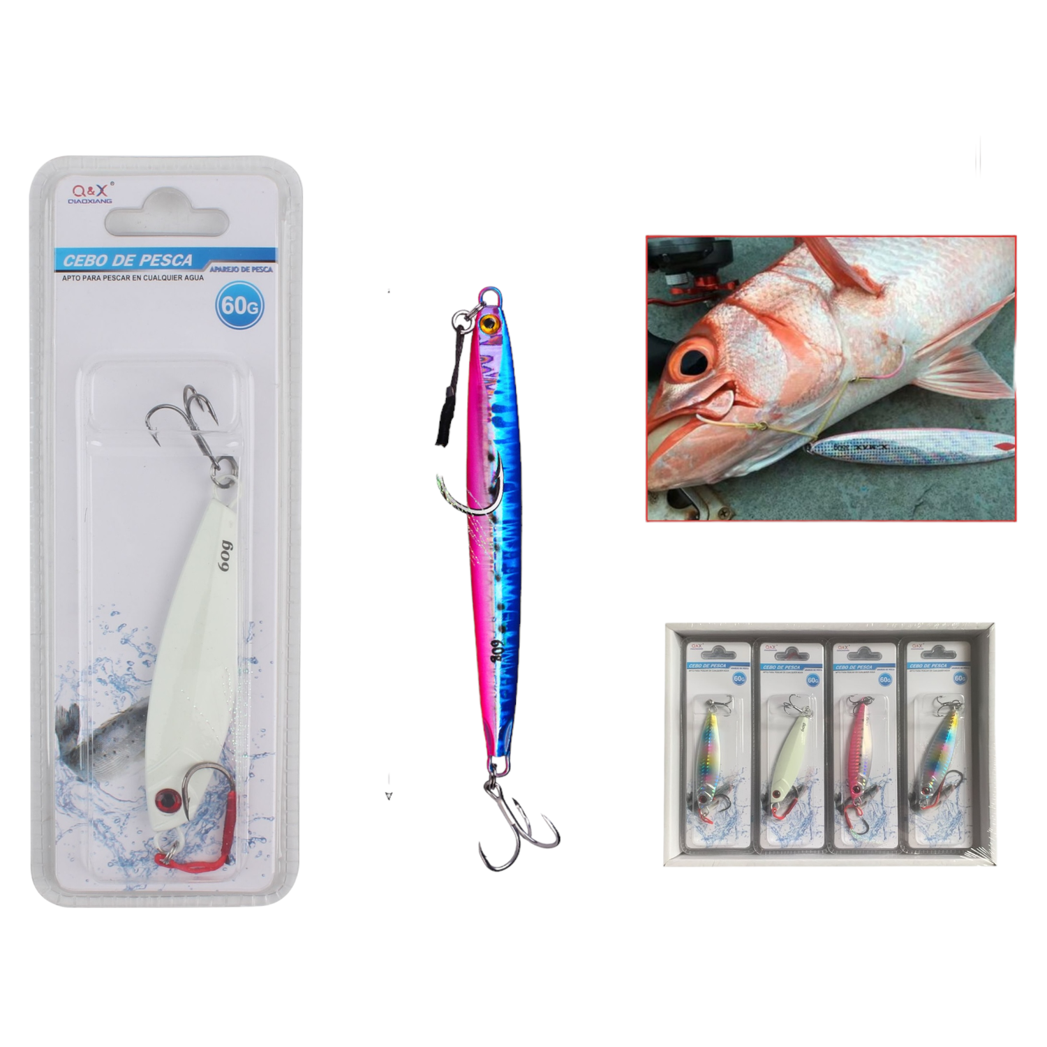 (Falso Cebo) Pez De Plomo 1004-60G Con Anzuelo De Tres Garras