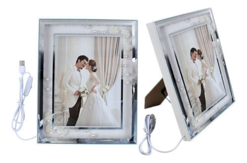 Marco Decorativo De Flores De Perla Con Iluminación