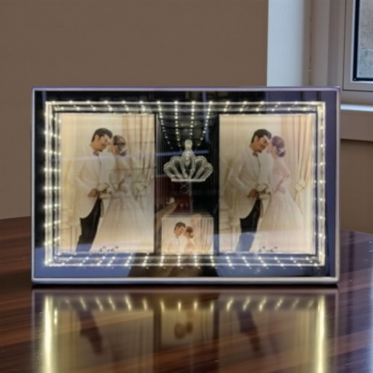 Espejo mágico 3D, marco de fotos horizontal 22*31.7CM (luz monocromática con conector USB)