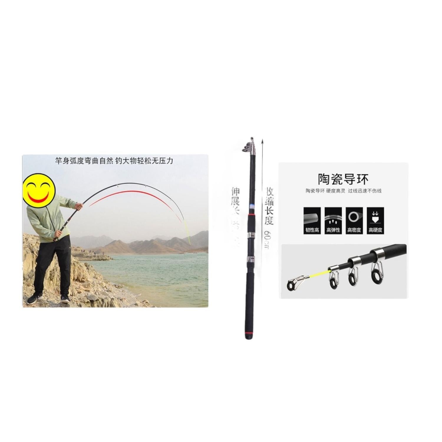 Caña de pescar de mar De Fibra De Vidrio 2,4 M