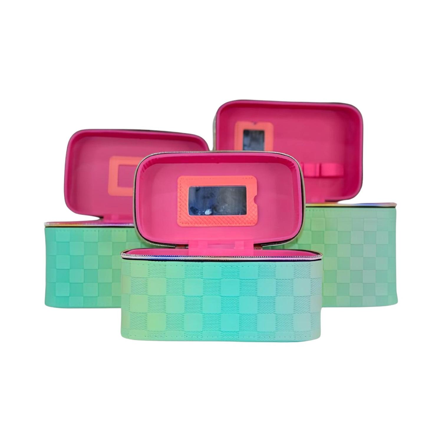 Estuches para artículos de maquillaje con cuadrados texturizados