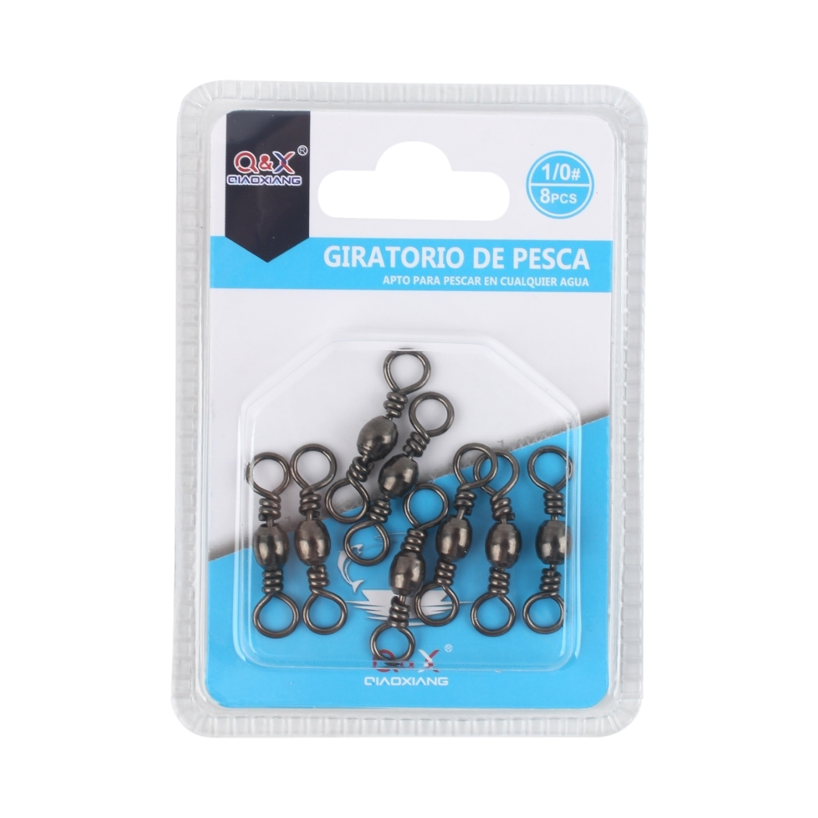 Set 8PCS Giratorio Negro 1/0 | Ideal para pesca media, evita nudos y roturas.