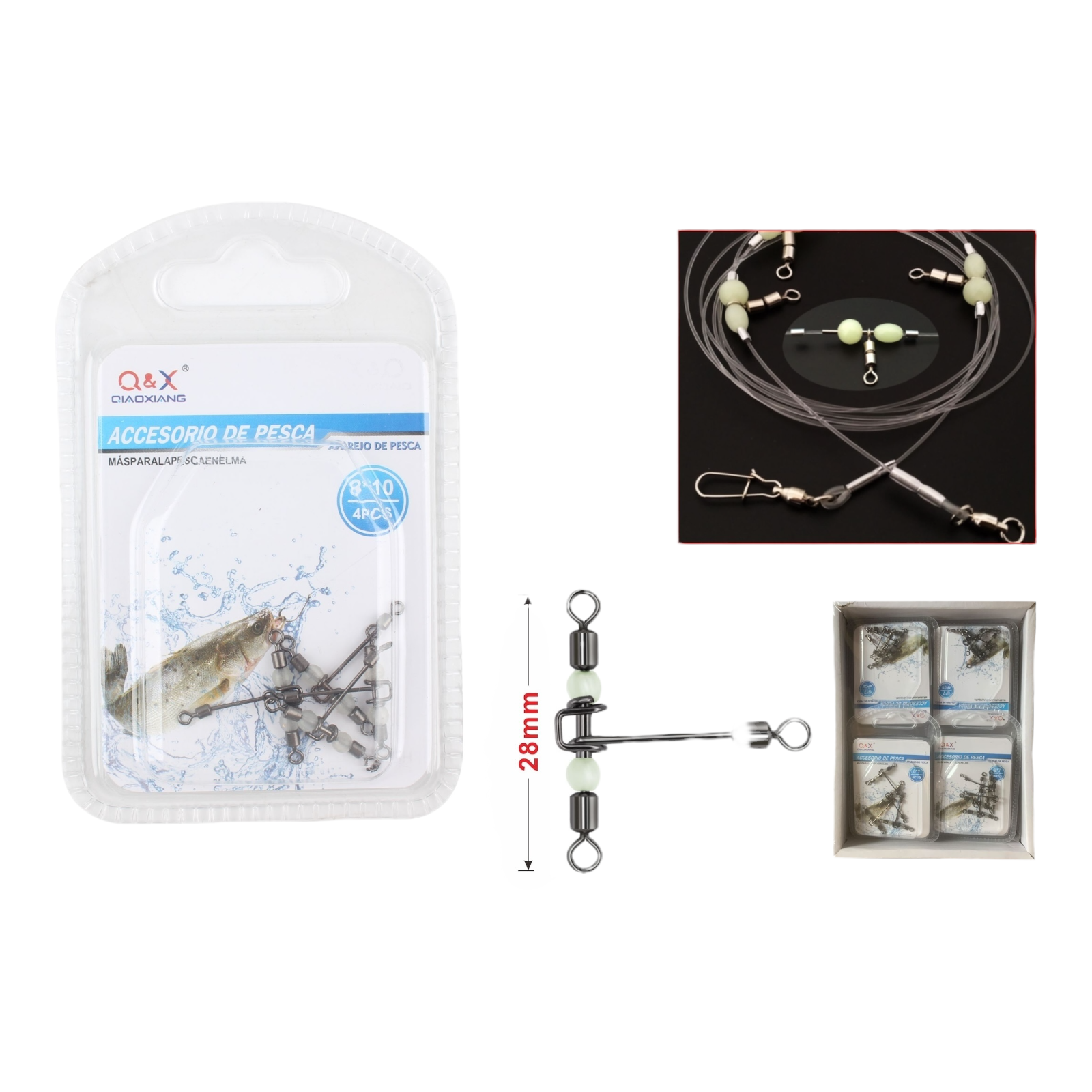 Cuentas Luminosas Bifurcadas Estilo Americano 6x7mm 4PCS | Aumenta la visibilidad en pesca nocturna.